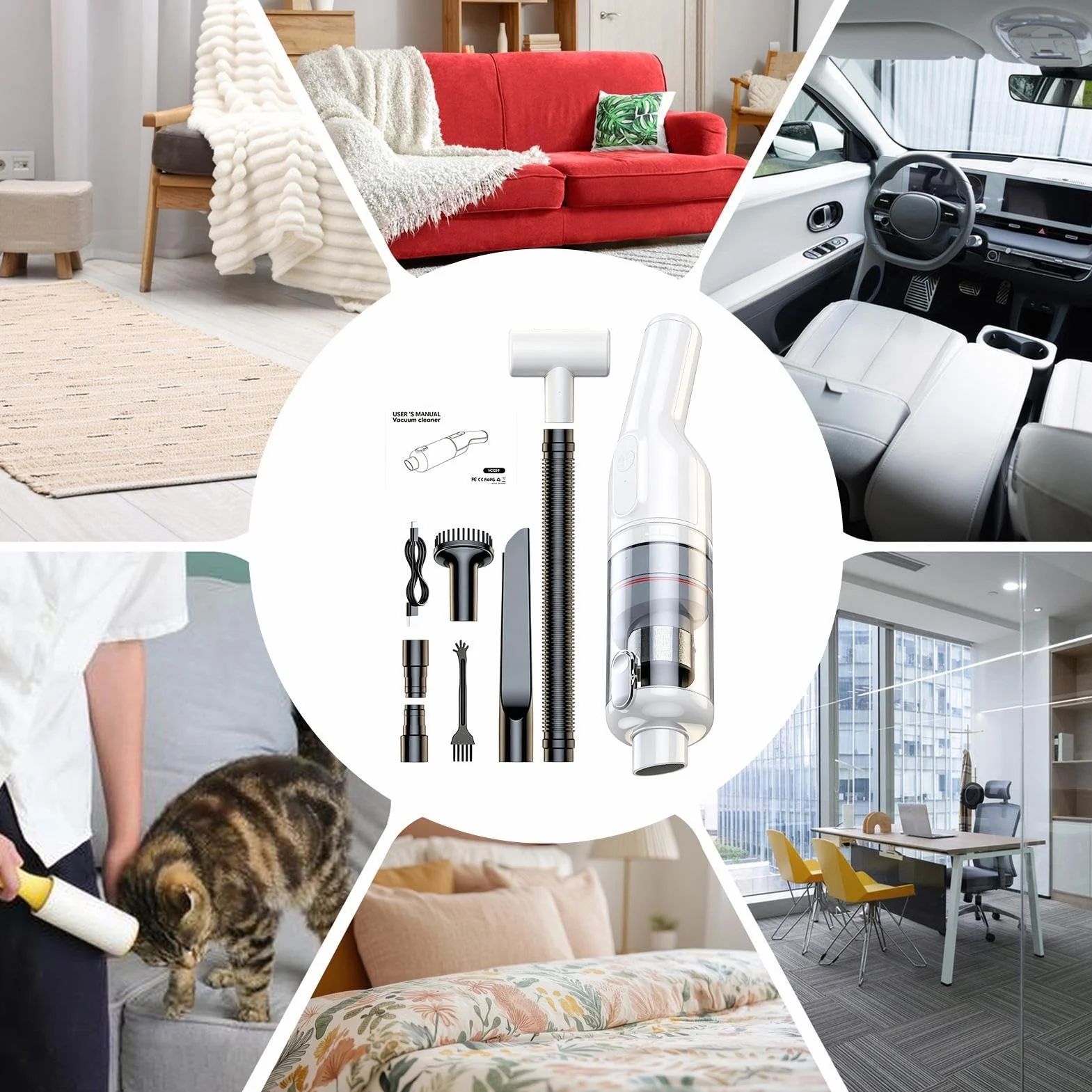 Aspirador De Mano Inalámbrico 2 Modos Ajustable Bajo Ruido Limpieza | Aspiradora Inalámbrica Portátil Para Auto Para Oficina Hogar Muebles Asientos De Auto Alfombras Escaleras Pelo De