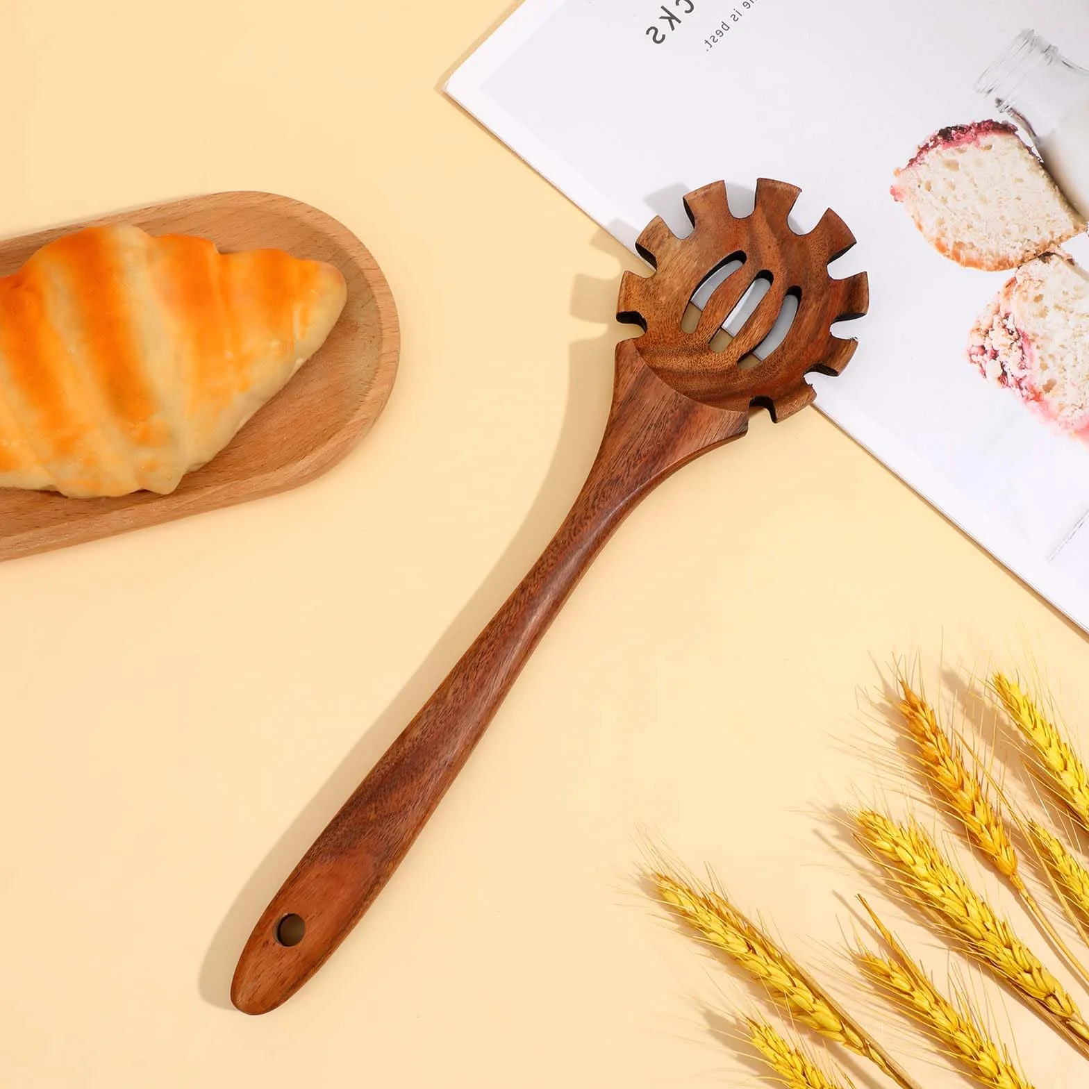 Tenedor para pasta de madera de acacia, juego de utensilios de cocina
