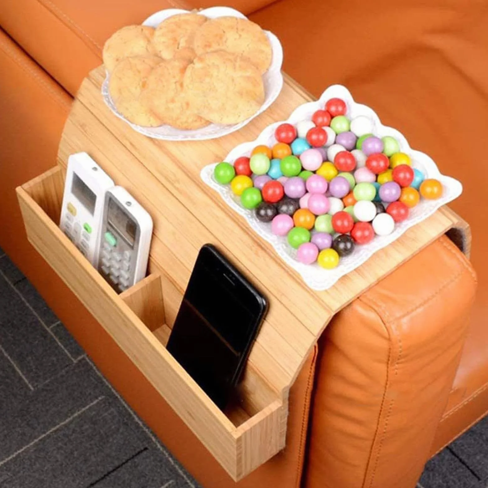 Mesa con reposabrazos para sofá, mesa plegable duradera para aperitivos y bebidas, para sala de estar, ideal para bebidas, aperitivos y comodidad