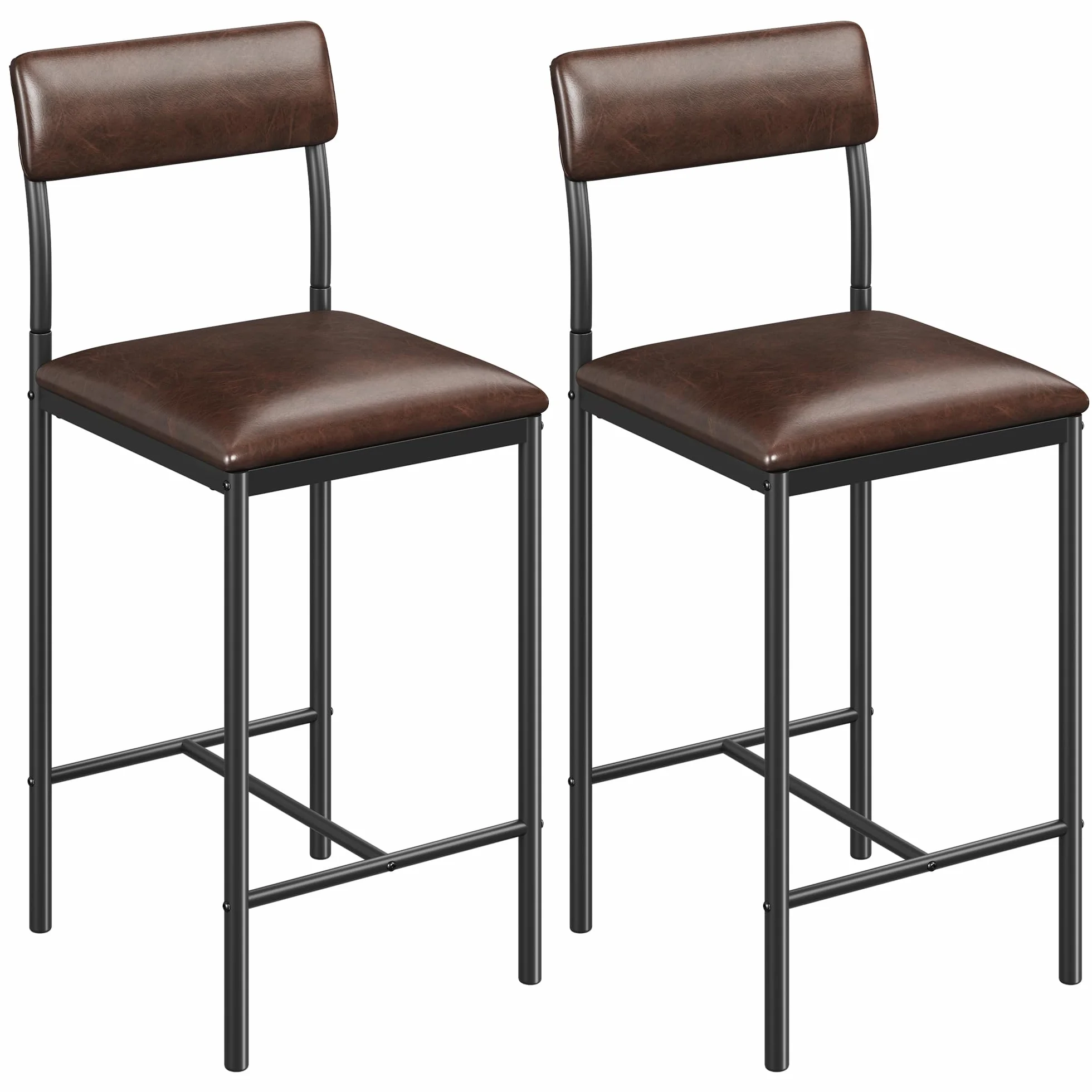 YITAHOME Juego de 2 taburetes de Bar, Asiento Alto con Asiento y Respaldo Acolchados, taburetes industriales para Cocina/Comedor, sillas de Bar con reposapiés ergonómico, Color marrón rústico | Asiento alto, taburetes industriales para cocina/comedor, sil