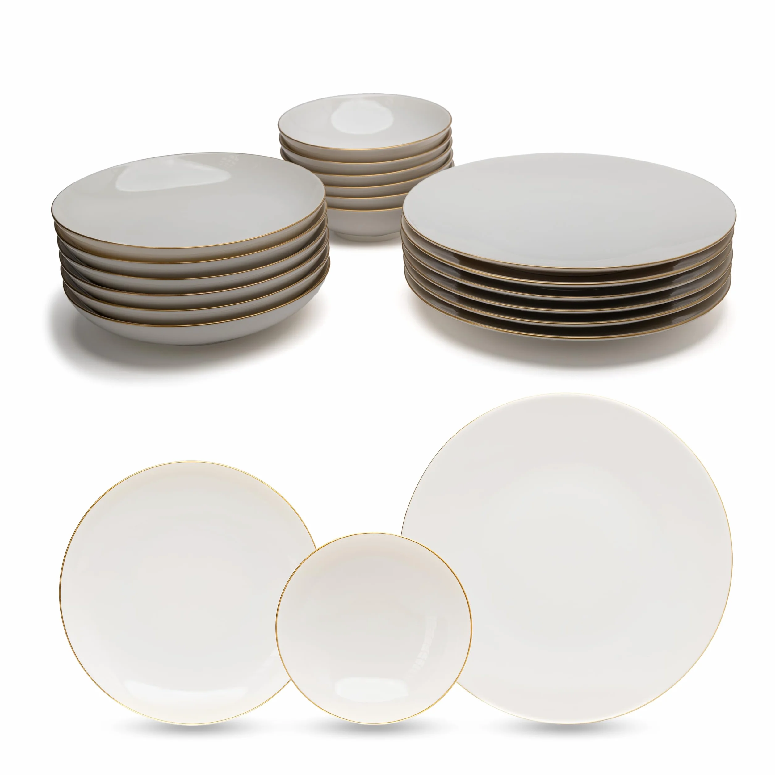 Vajilla Güral Porselen Atina Dinner Oro - 18 piezas para 6 personas -Vajilla Completa de Porcelana Blanca