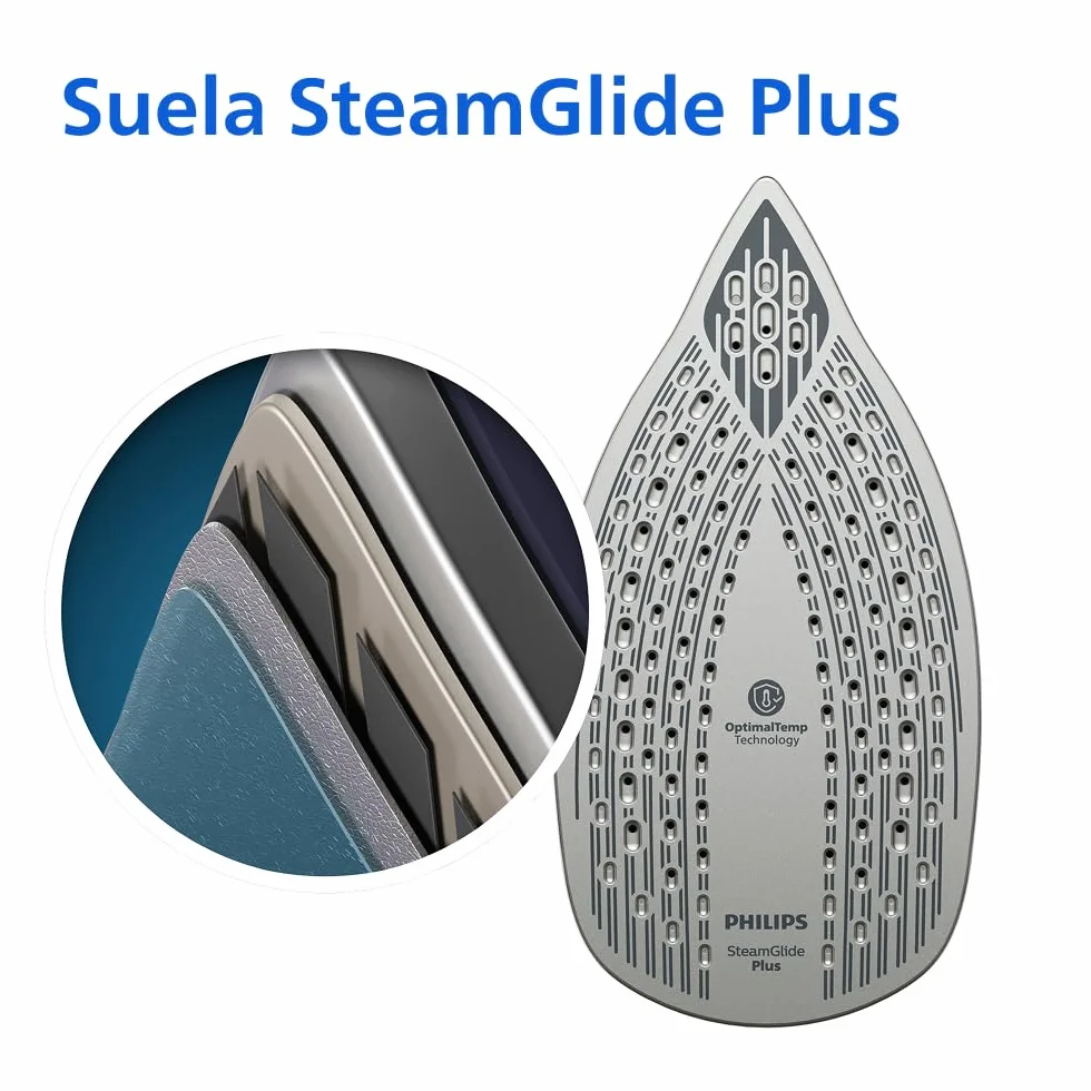 Philips Serie 6000 Plancha de Vapor con tecnología OptimalTEMP, 190g golpe, 45g continuo, suela SteamGlide Plus, antigoteo y apagado automático (DST6120/80)