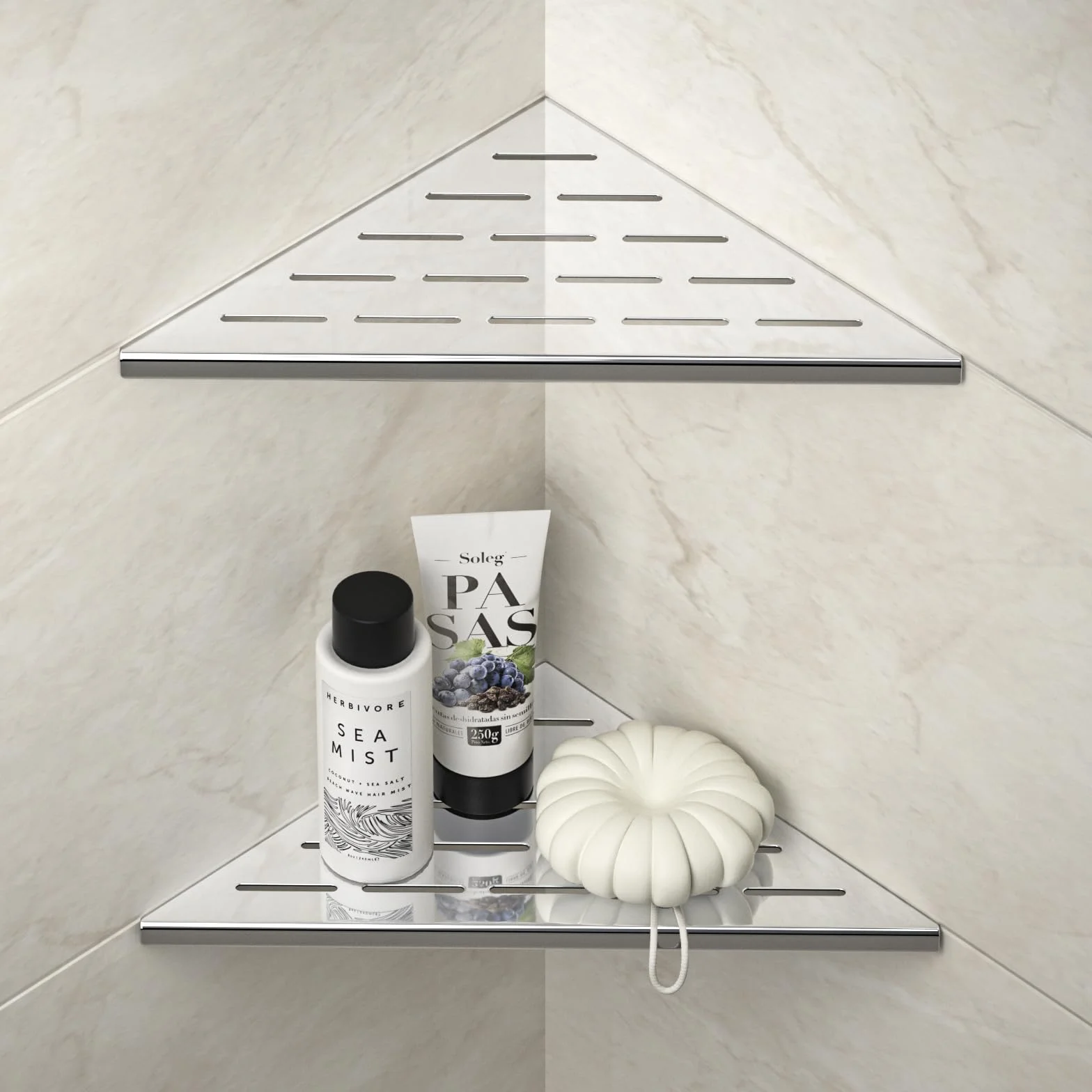 Estante de Ducha esquinero de Acero Inoxidable 304 Pulido de 10 Pulgadas con diseño de Ranura, estantes de baño para Pared de Azulejos, sin Necesidad de taladrar, Paquete de 2
