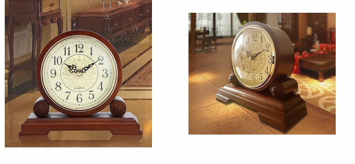 Reloj, Reloj de Mesa de Madera Maciza Hecho a Mano, Reloj de Escritorio, Sala de Estar, Oficina, Estudio, Movimiento silencioso de escaneo con Esfera y números de Bronce,