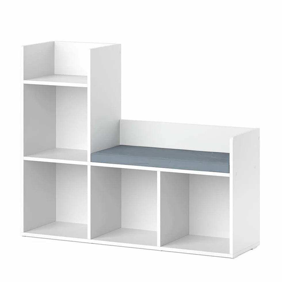 Vicco Estante Infantil Luigi, Blanco, 107.2 x 88.6 cm, con Asiento Acolchado y Cuatro estantes Abiertos