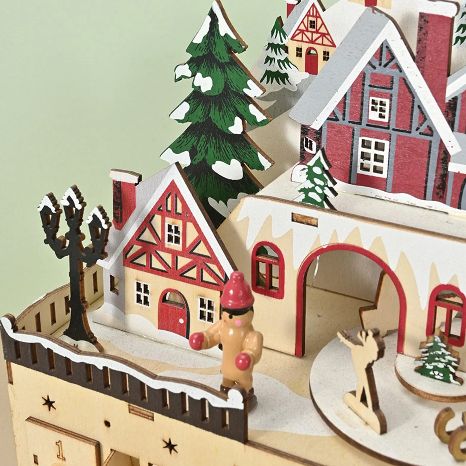 Gabinete de madera natural con calendario de Adviento de Navidad con 24 compartimentos de regalo, decoración de casa de pueblo, adorno de cuenta regresiva con compartimento