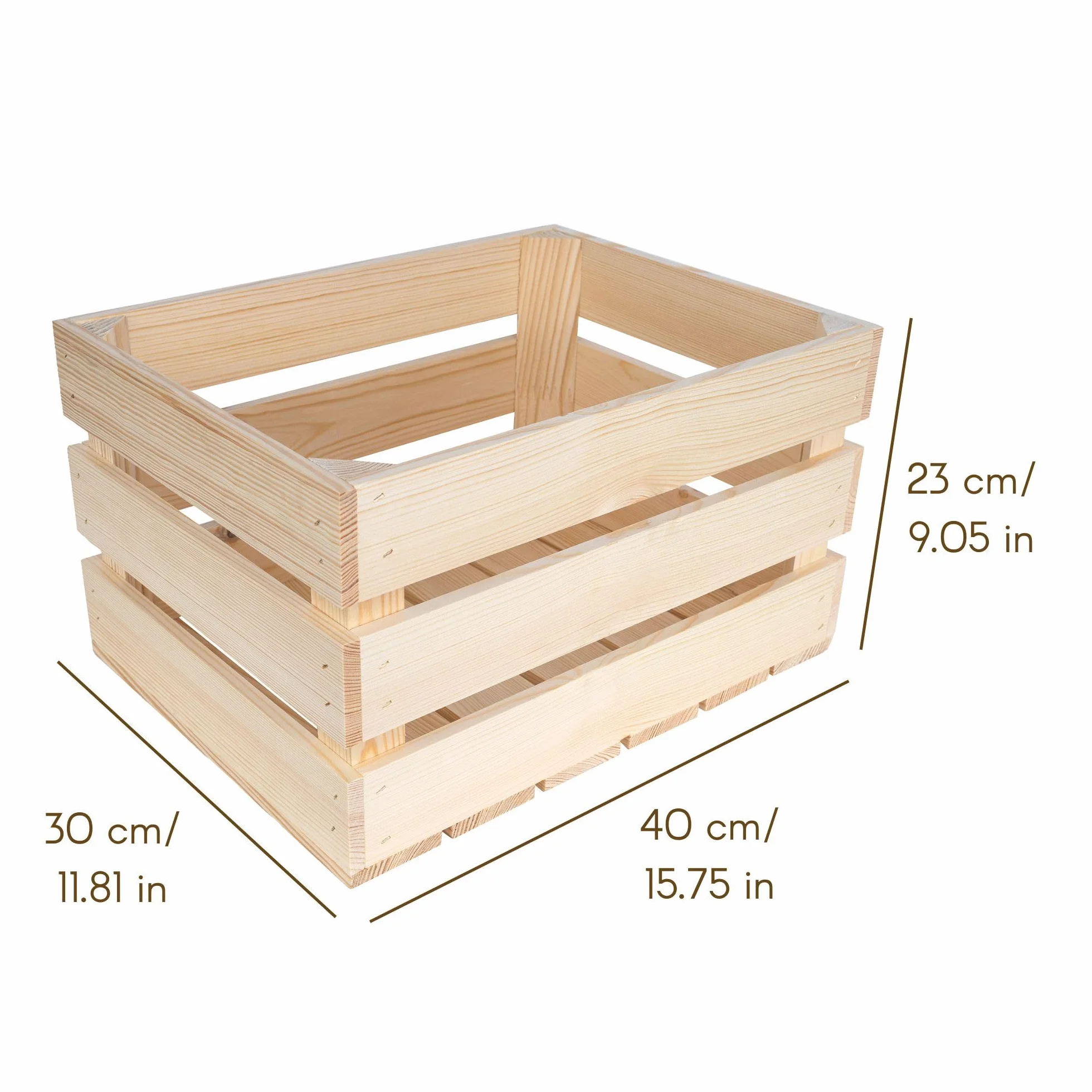 Creative DECO 3 x Cajas de Madera Natural Decorativa | 40 x 30 x 23 cm | Cesta de Madera Ideal para Almacenaje Regalo Fruta Decoración Bricolaje Manualidades | Documentos Juguetes Herramientas