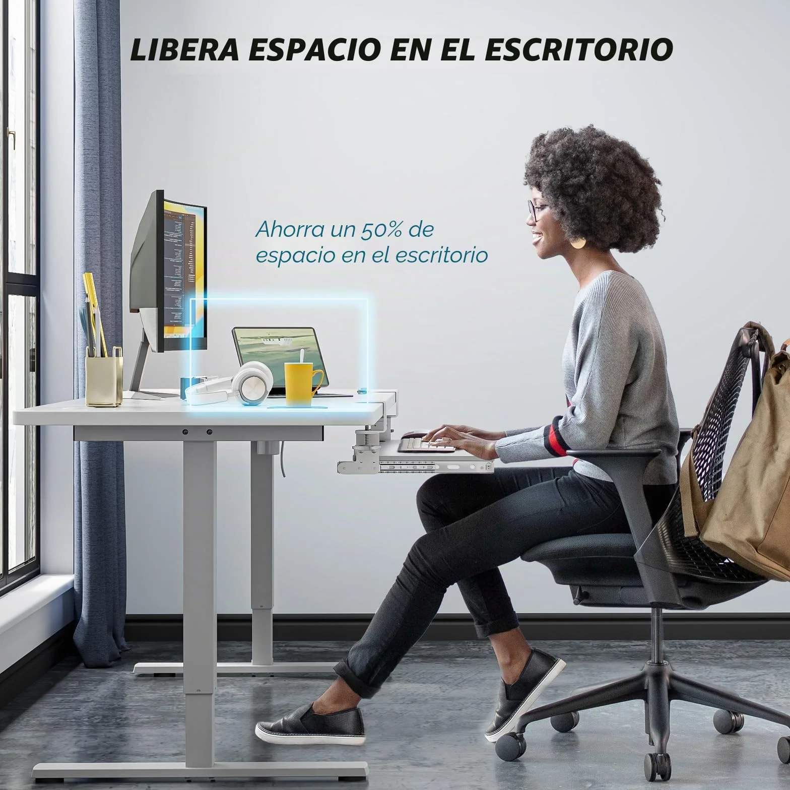 AX WABER Bandeja extraíble para teclado bajo escritorio, abrazadera tipo C, cajón deslizante 27.3" x 11", blanco