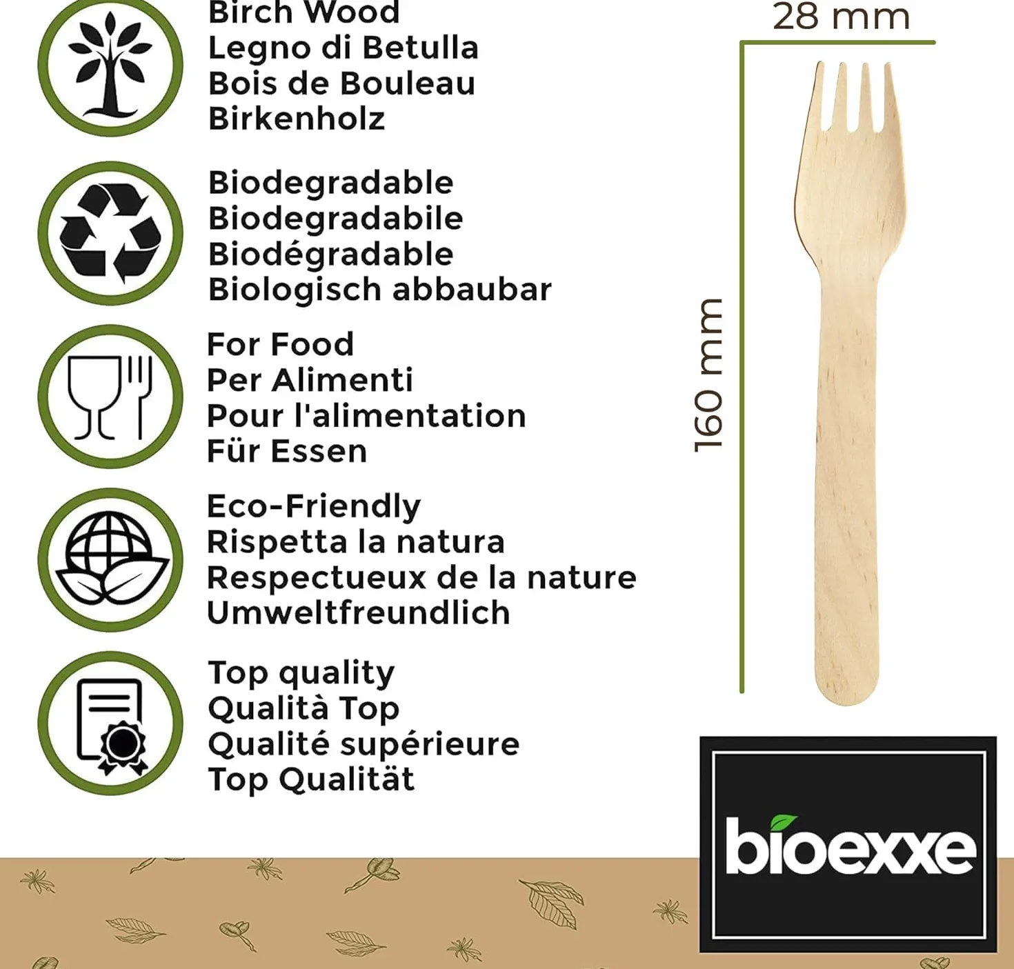 Tenedores desechables de bioexxe® 600 uds | Cubiertos desechables en Madera Biodegradable, Sin plástico, Compostable