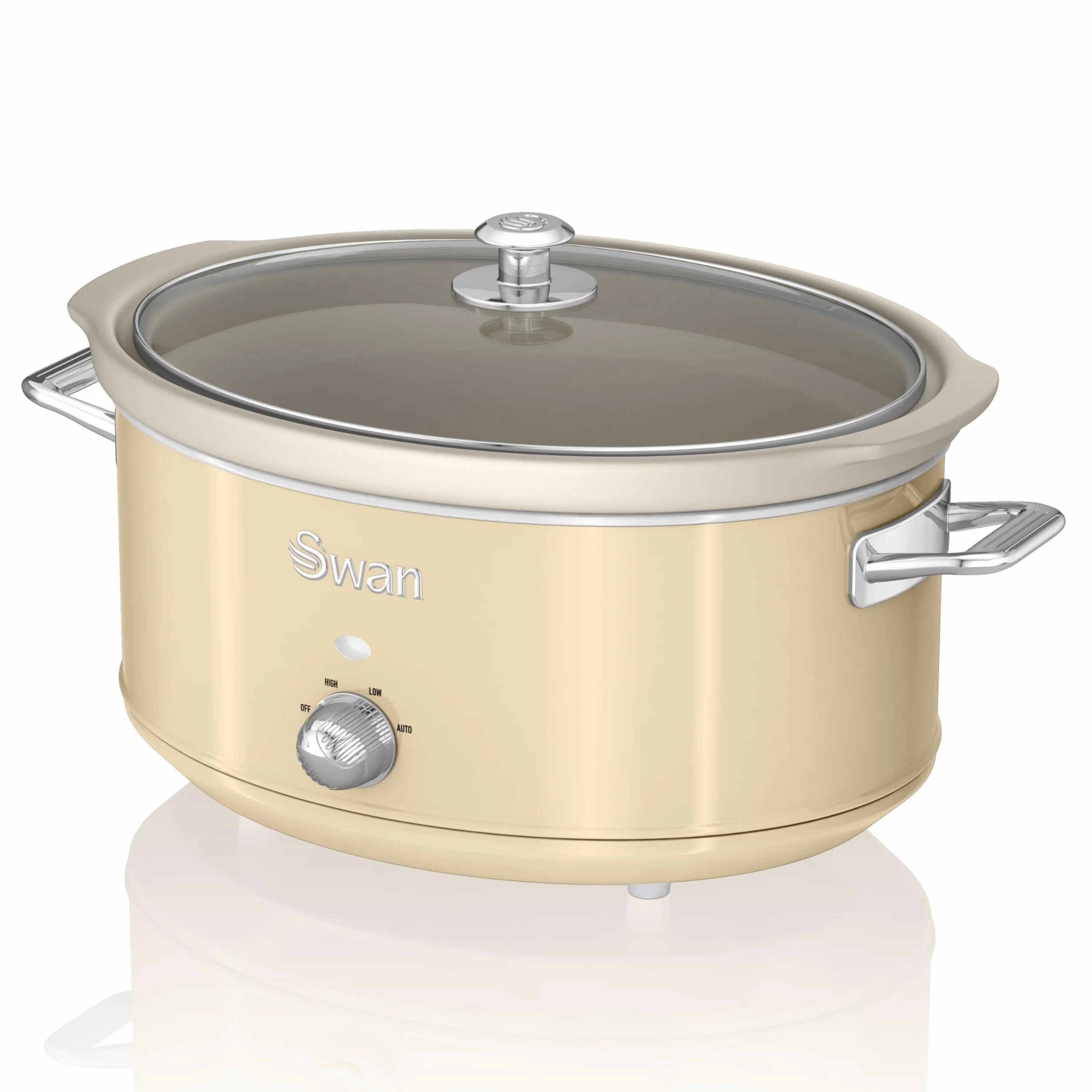 Swan Retro SF17031CN Slow Cooker 6,5L 320W Cerámica Antiadherente Libre PFOA y PTFE 3 Niveles Temperatura Tapa Vidrio Crema