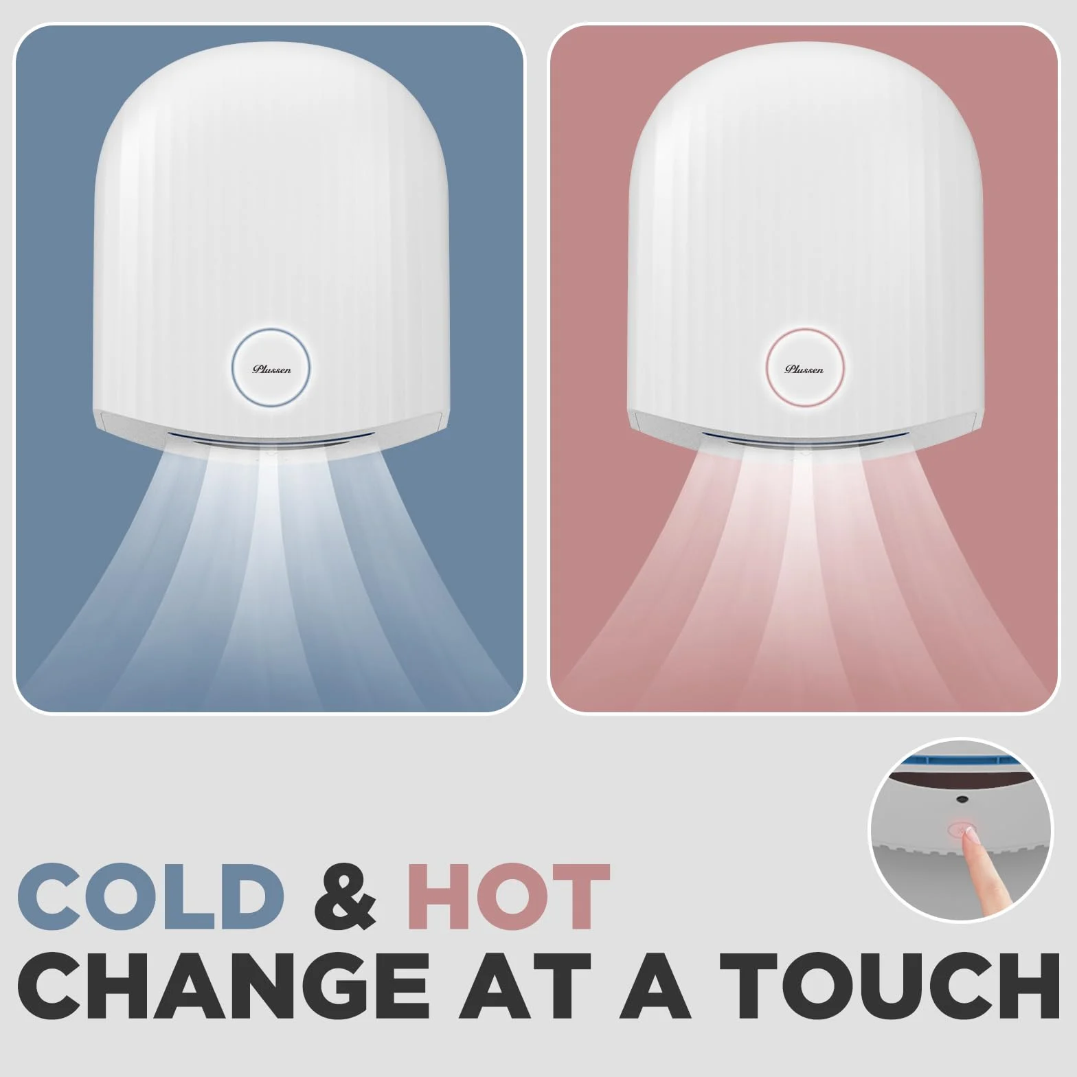 Secador de Manos 10 Segundos Secado Ahorro de energía Comercial secador de Manos eléctrico automático para Cocina baño Inodoro 1050w (1020-blanco)