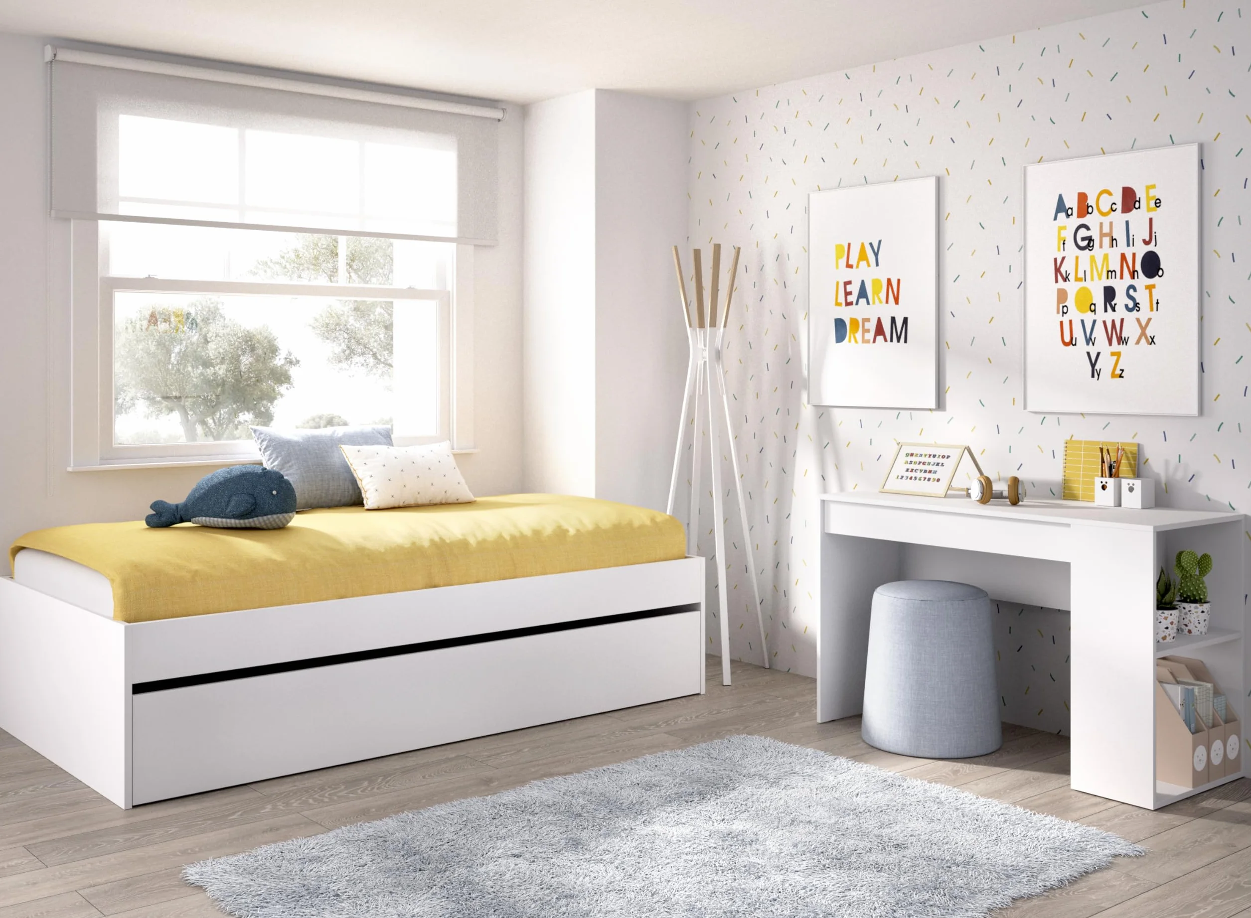 DEKIT GRUPO RIMOBEL LAGO PACK - Conjunto de cama nido con arrastre y mesa escritorio - BLANCO