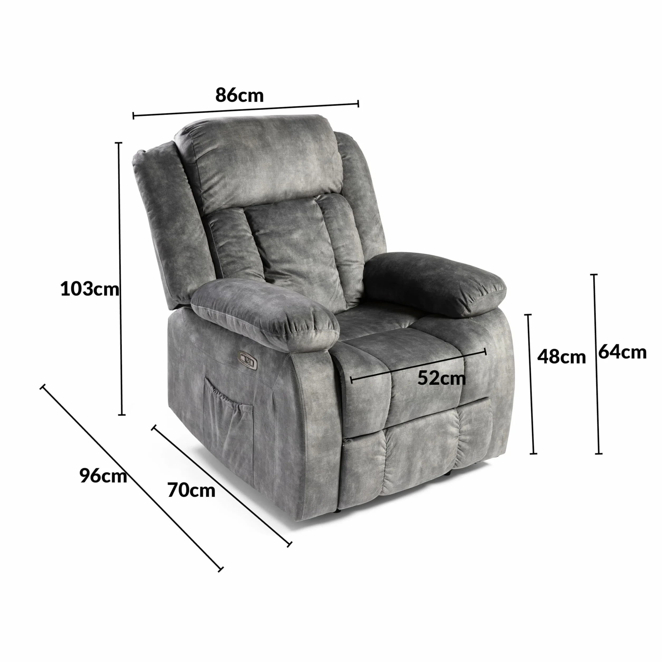 DUPI Sillón Relax Eléctrico INNOVA | Reclinable con Reposacabezas y Control Lateral | Carga USB | Tela Transpirable | Fácil Montaje | Gris Magia