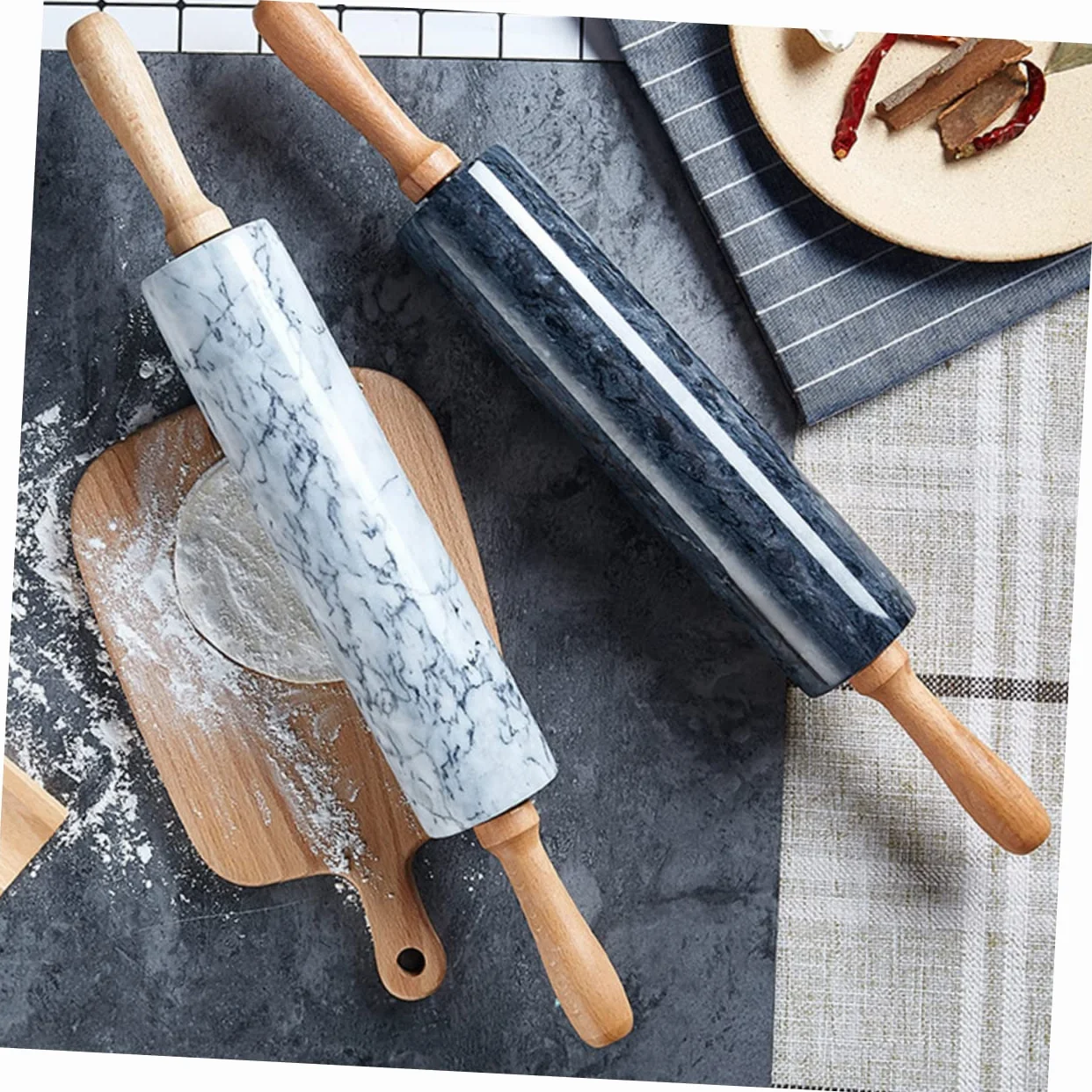 ULTECHNOVO Rodillo de Mármol Mango de Madera, Rodillo de Masa Práctico para Pan y Repostería, Diseño Sencillo para Cocina