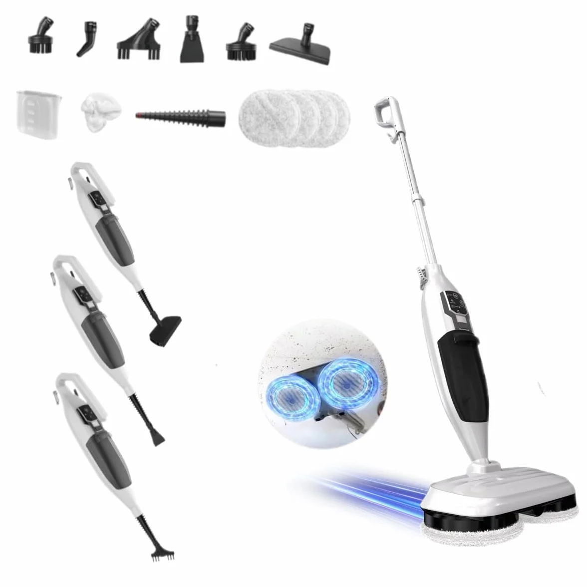 Escoba de Vapor,Escoba de Vapor para Suelos Duros, Limpieza Profunda, Limpiador de Vapor portátil multifunción, 13 Accesorios para Suelos de Madera, Laminado, Vinilo, baldosas
