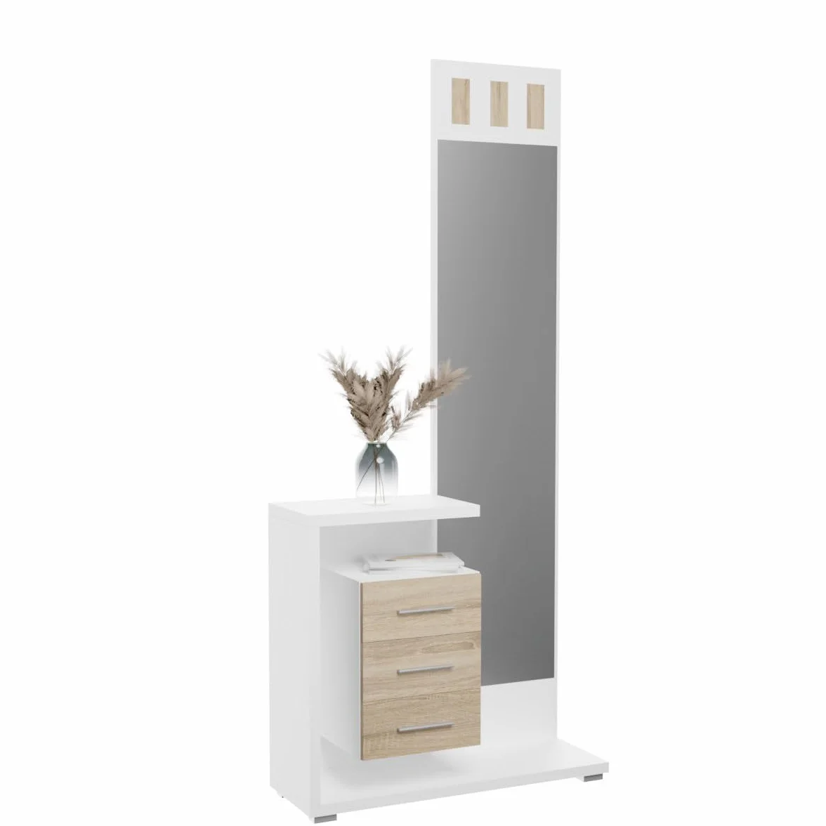 mattfy - Mueble Recibidor Vertical, Modelo Boston, Práctico y Funcional, Color Blanco y Cambria, Medidas: 85 cm Largo x 28 cm Fondo x 190 cm Alto