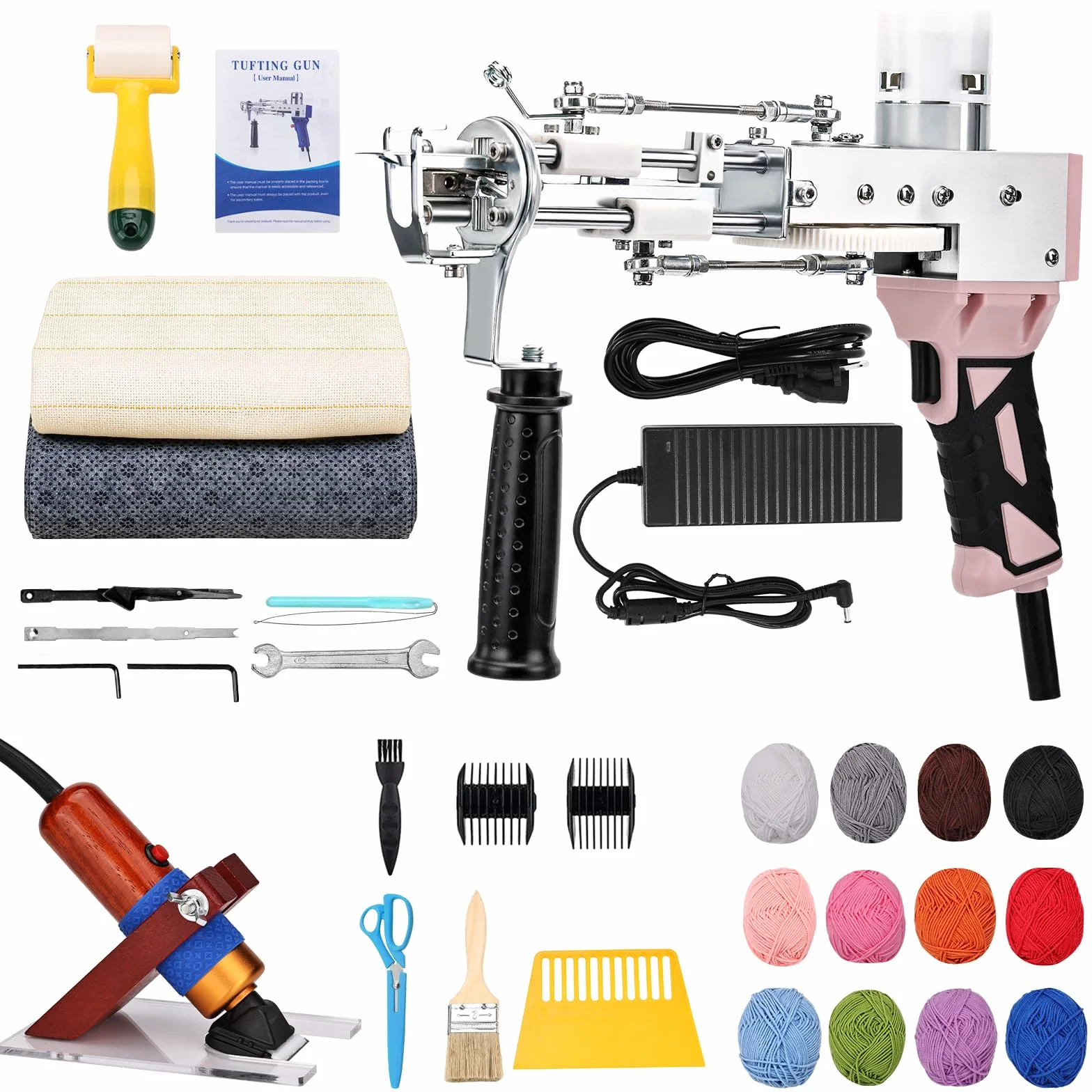 Kit de pistola de mechones con kit de recortadora de alfombras, pistola antideslizante con pantalla de velocidad digital, máquina de copetear con pelo de bucle de corte 2 en 1, fabricante de