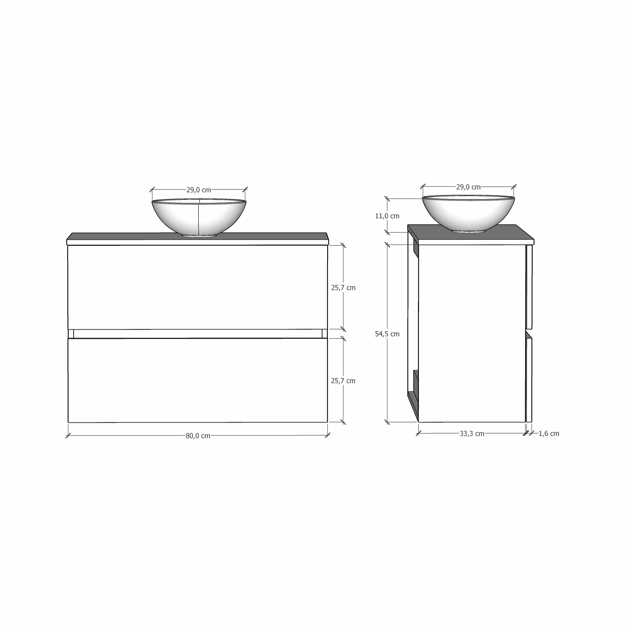 Baikal Mueble de Baño Ness 80 cm Blanco Fondo Reducido 36cm Lavabo Cerámico