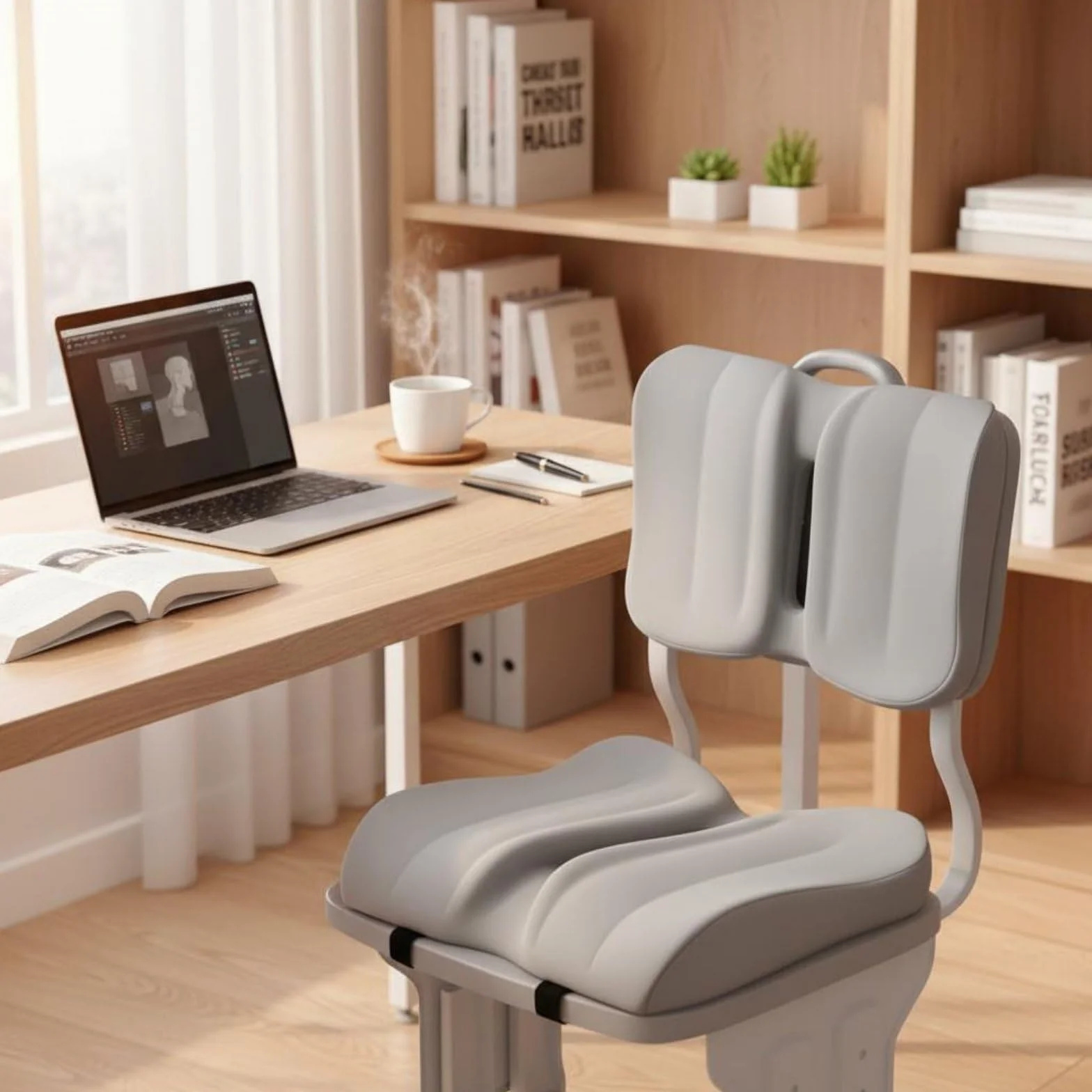 Cojín para Estudiante Cojín de Asiento Almohadilla Ergonómica Soporte Lumbar Soporte de Coxis Espuma Viscoelástica Funda de Poliéster Transpirable, Light Gray
