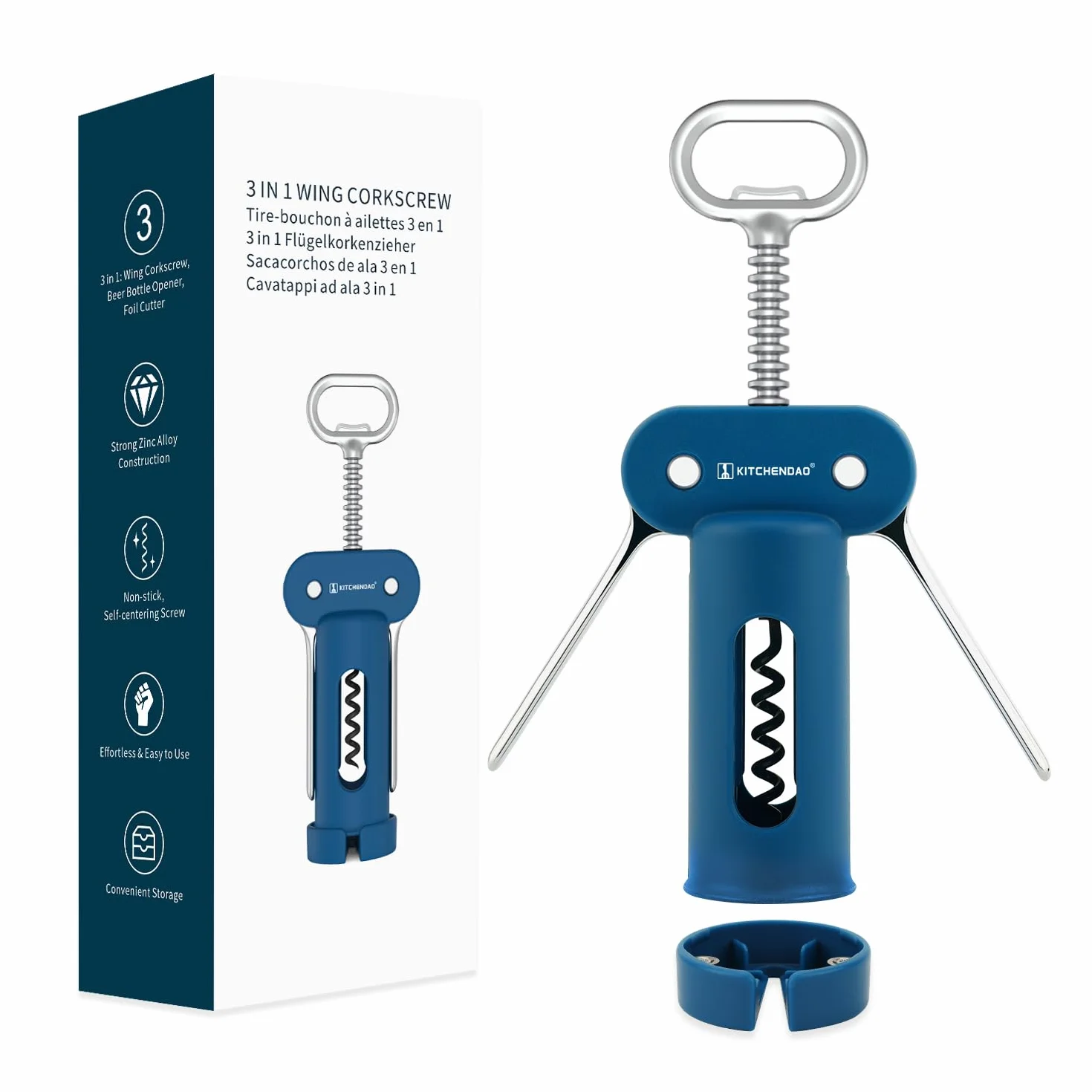 KITCHENDAO 3 en 1 sacacorchos abridor de vino azul