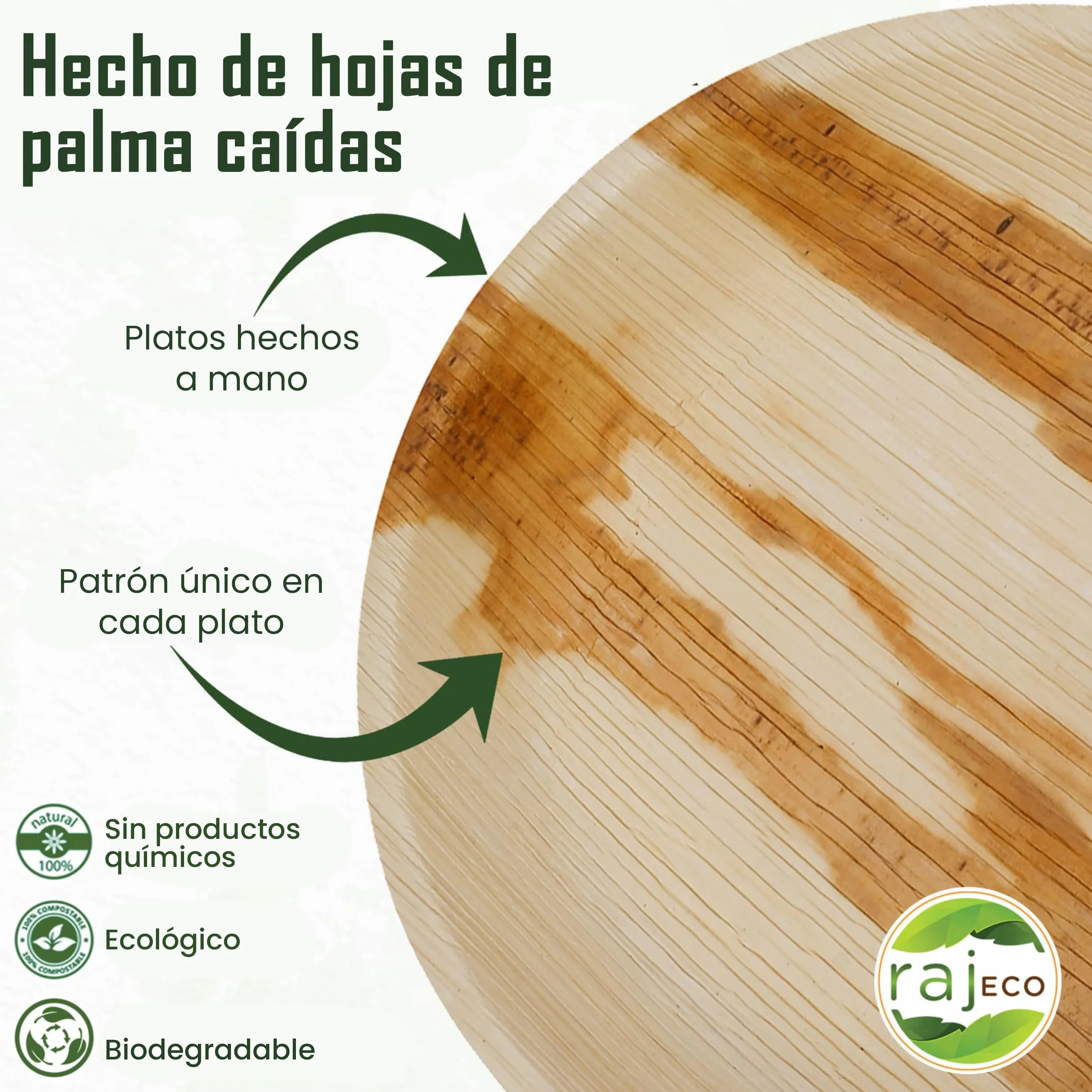 Raj Platos de Hoja de Palma 25 piezas 25 cm redondos | Desechables, resistentes y compostables - Vajilla decorativa para bodas, cumpleaños, camping, BBQ y picnic