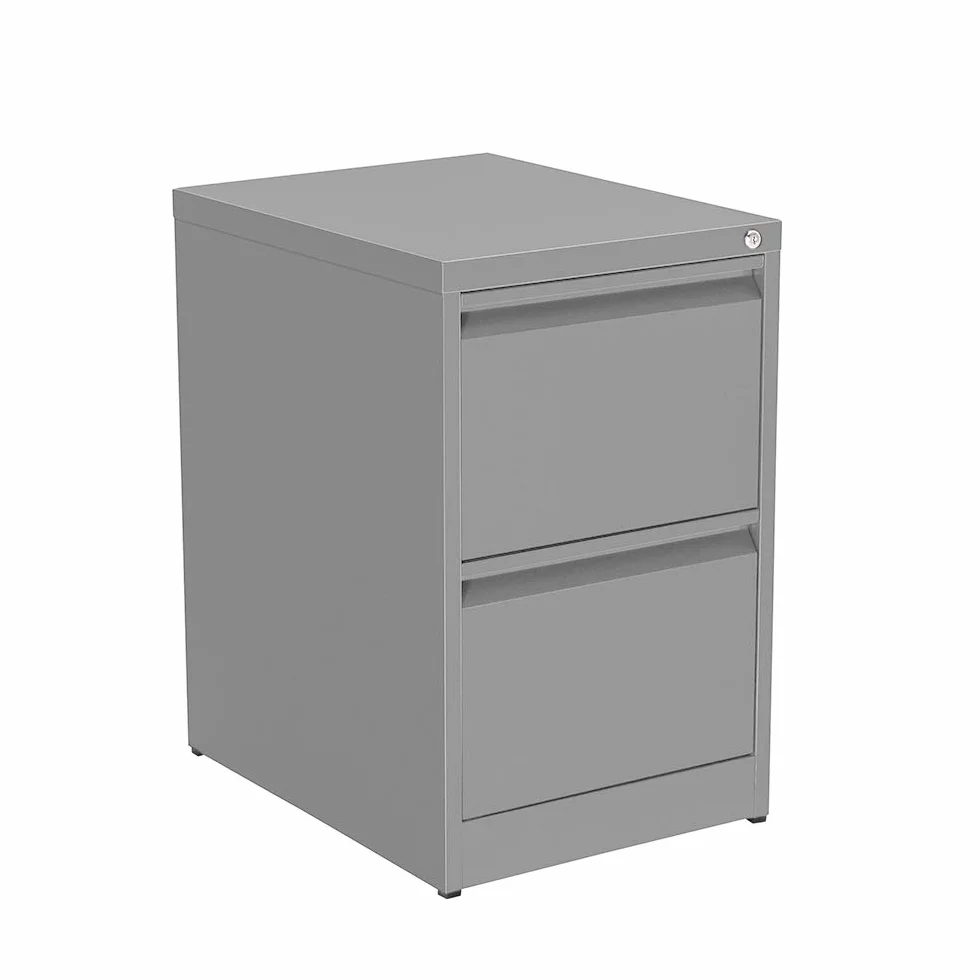 OFITURIA ® Archivador Metálico Organizativo De Oficina Gris RAL9006 con 2 Cajones para Carpetas DIN A4 Y Folio, Documentos con Llave, 62 X 46 X 72
