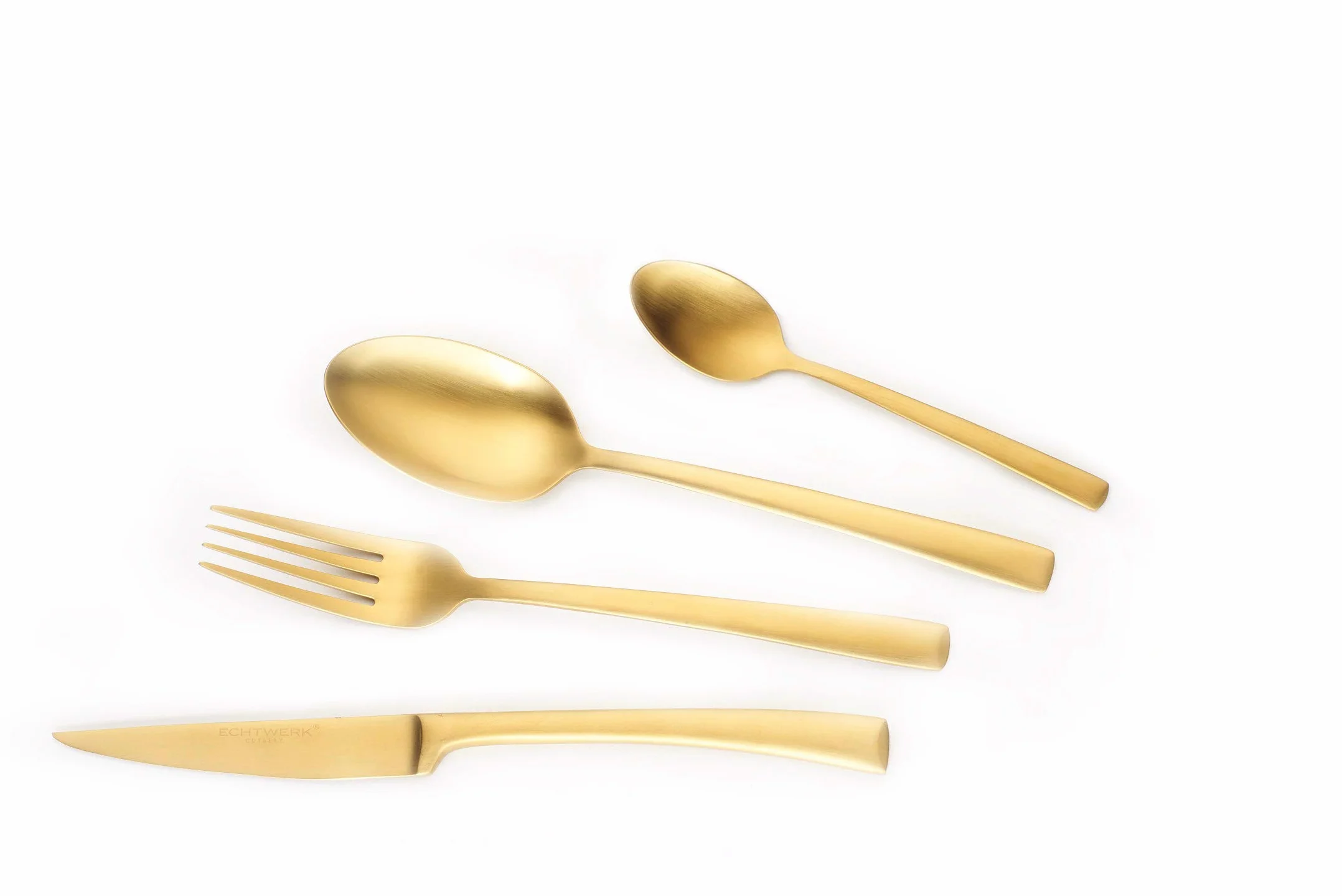 ECHTWERK Avelino Gold Edition - Cubertería (16 piezas, para hasta 4 personas, acero inoxidable 18/10, mate, para mesa de comedor, decoración de mesa para bodas y mesa de fiesta