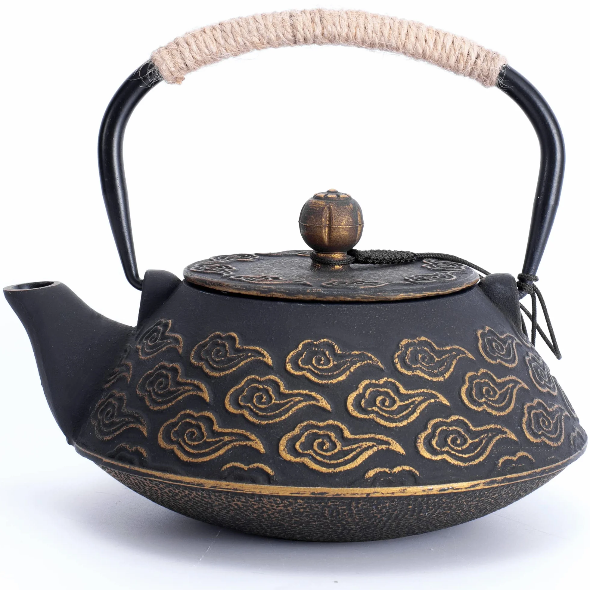 Tetera de hierro fundido, tetera japonesa con infusor para hojas sueltas, tetera con revestimiento seguro con interior esmaltado, patrón de nubes, 27 onzas, 800 ml, azul cielo
