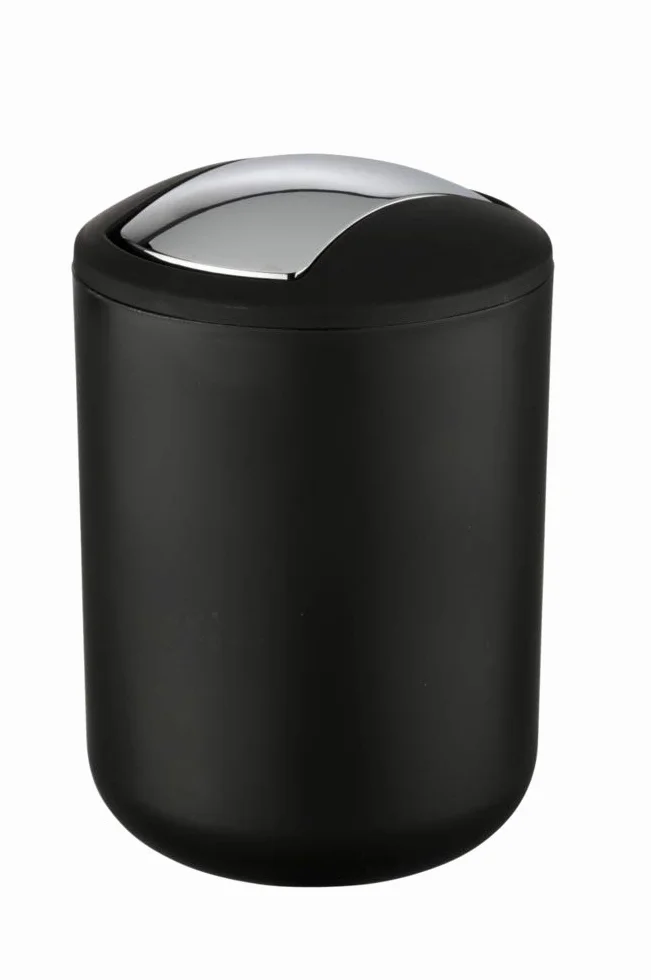 Wenko Papelera Brasil S, 2 litros, con tapa abatible, plástico irrompible sin BPA, Ø 14 x 21 cm, negra