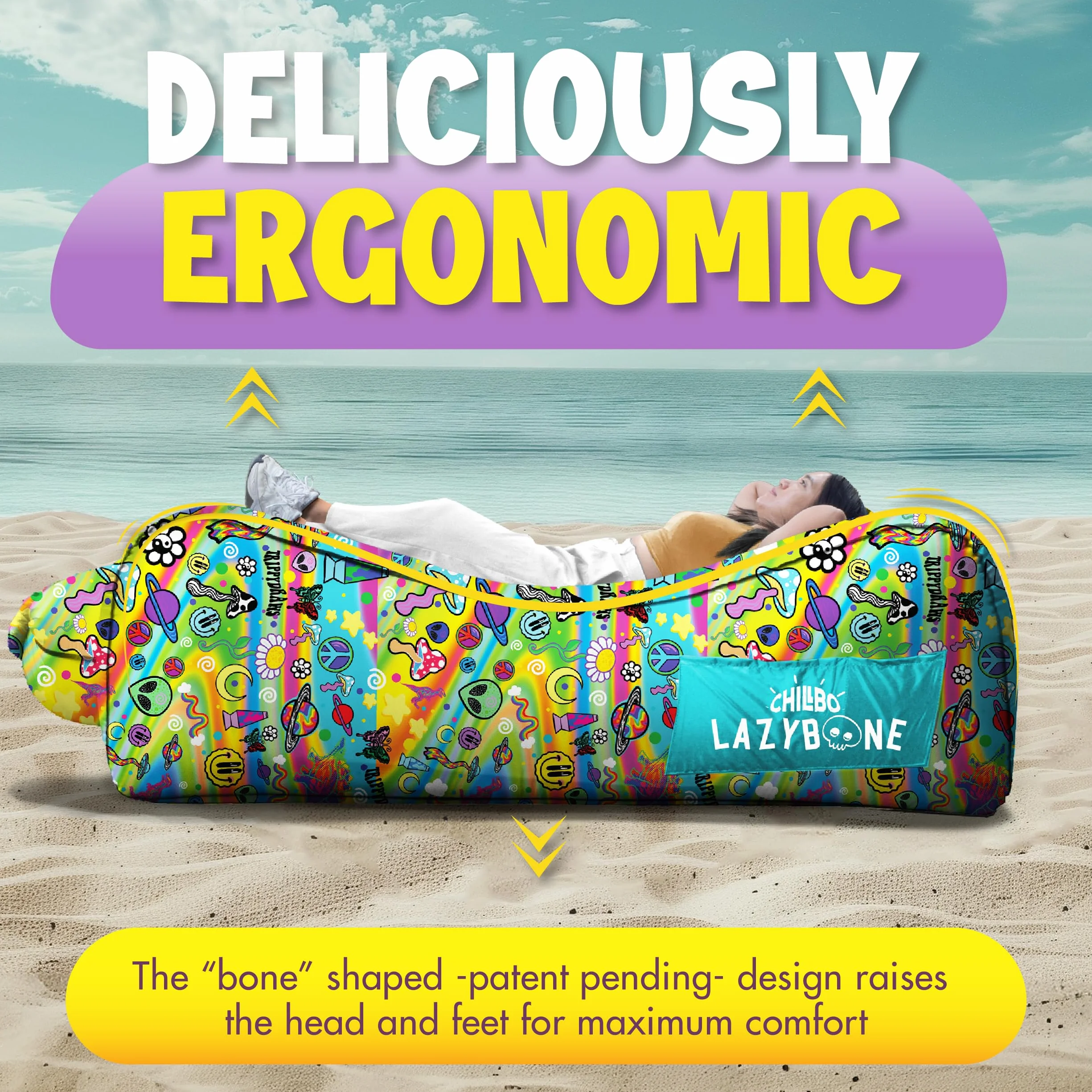 Chillbo Lazybone Lounger Sofá Inflable, Unisex, TrippyDraws, XL