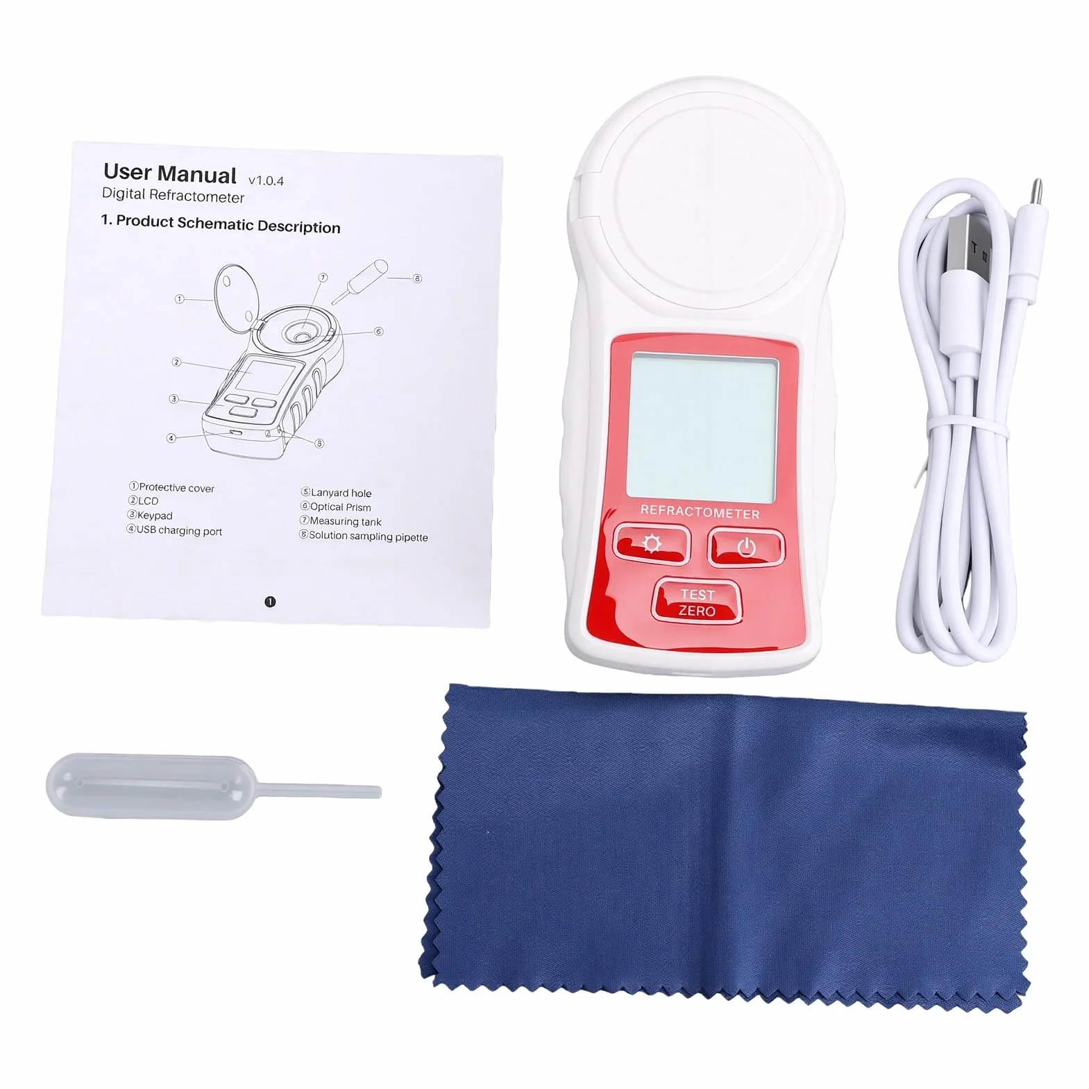 Refractómetro Digital, Compensación Automática de Temperatura del Sensor Inteligente 0-55% para Pruebas de Contenido de Azúcar de Frutas y Verduras