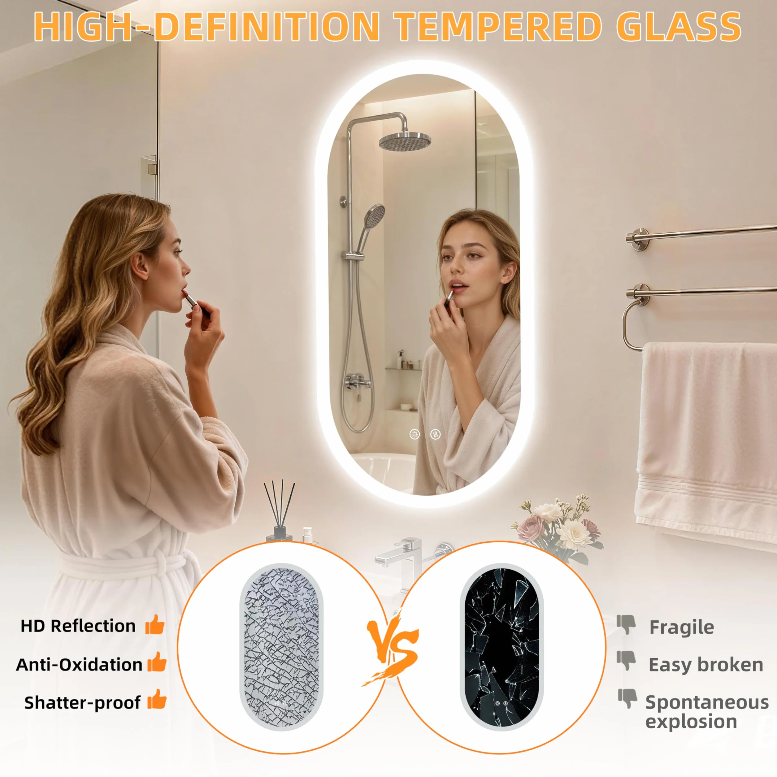 LUVODI Espejo Baño con Luz Led Ovalado 100 x 50 cm Espejos de Baño Antivaho con Luz Retroiluminado Regulable Espejo Moderno Inteligente con 2 Interruptor Tactil Función de Memoria y Impermeable IP66