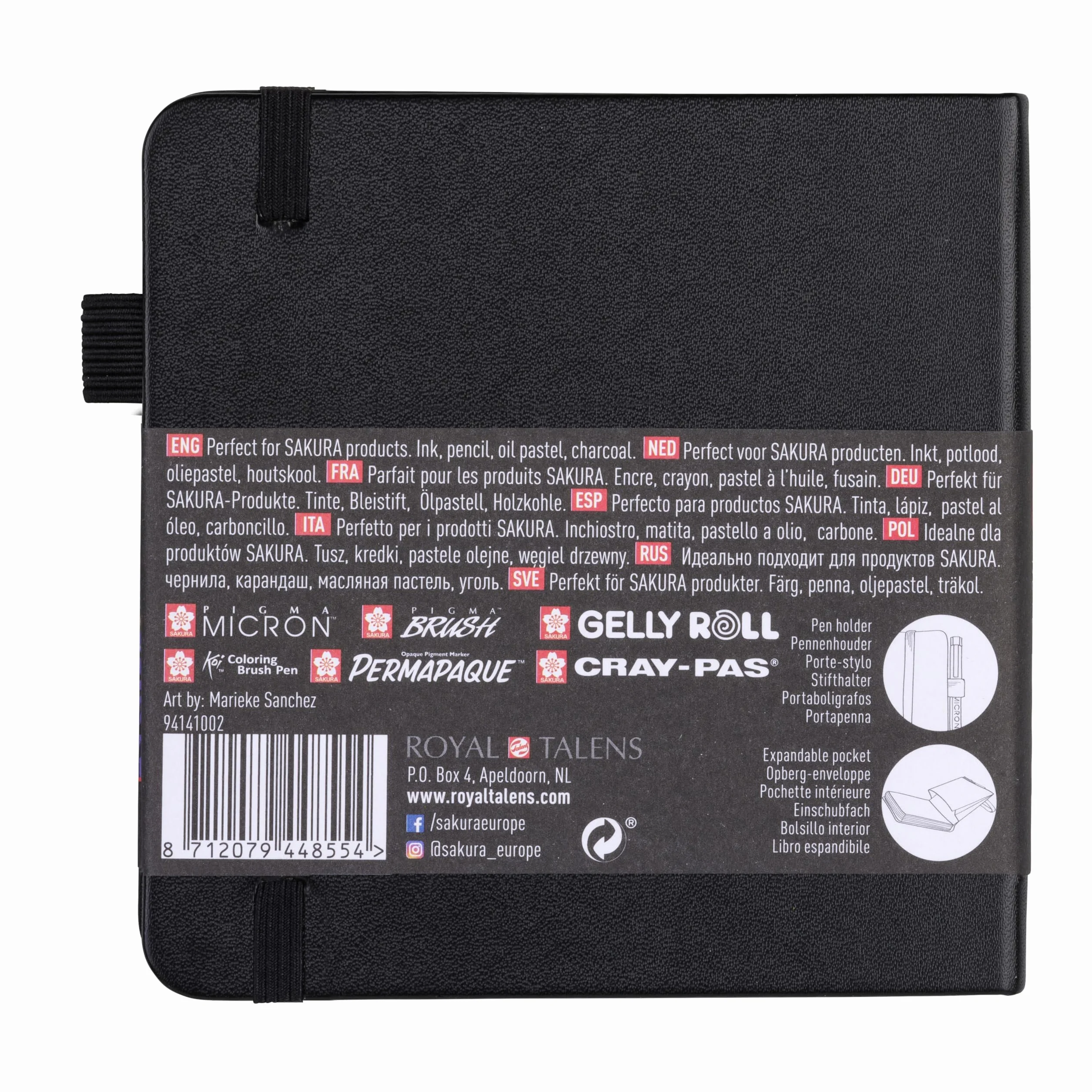 SAKURA Cuaderno de Bocetos Negro 12x12 cm 140 g 80 páginas Tapa Dura