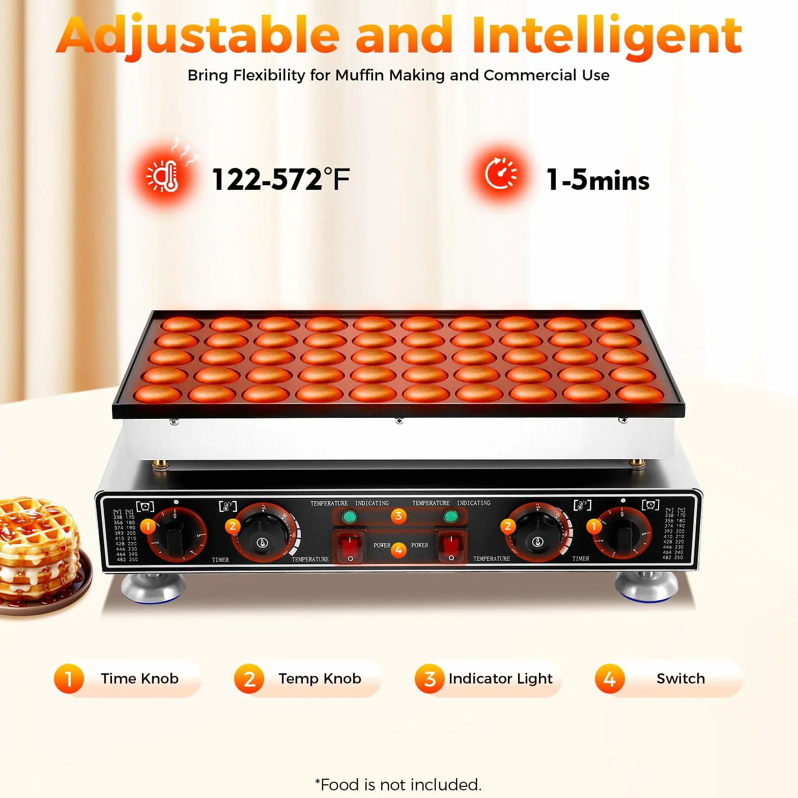 Poffertjes - Sartén de inducción (1700 W, 50 unidades, mini tortitas redondas, con 4 esponjas de limpieza, 2 cepillos, pinzas para alimentos