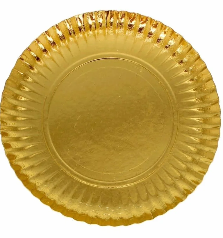 100 Platos de Cartón Redondos Dorados, Ø25cm, Platos Reciclables, De Papel, Eventos y Fiestas, Postres, Tartas, Pastelería.