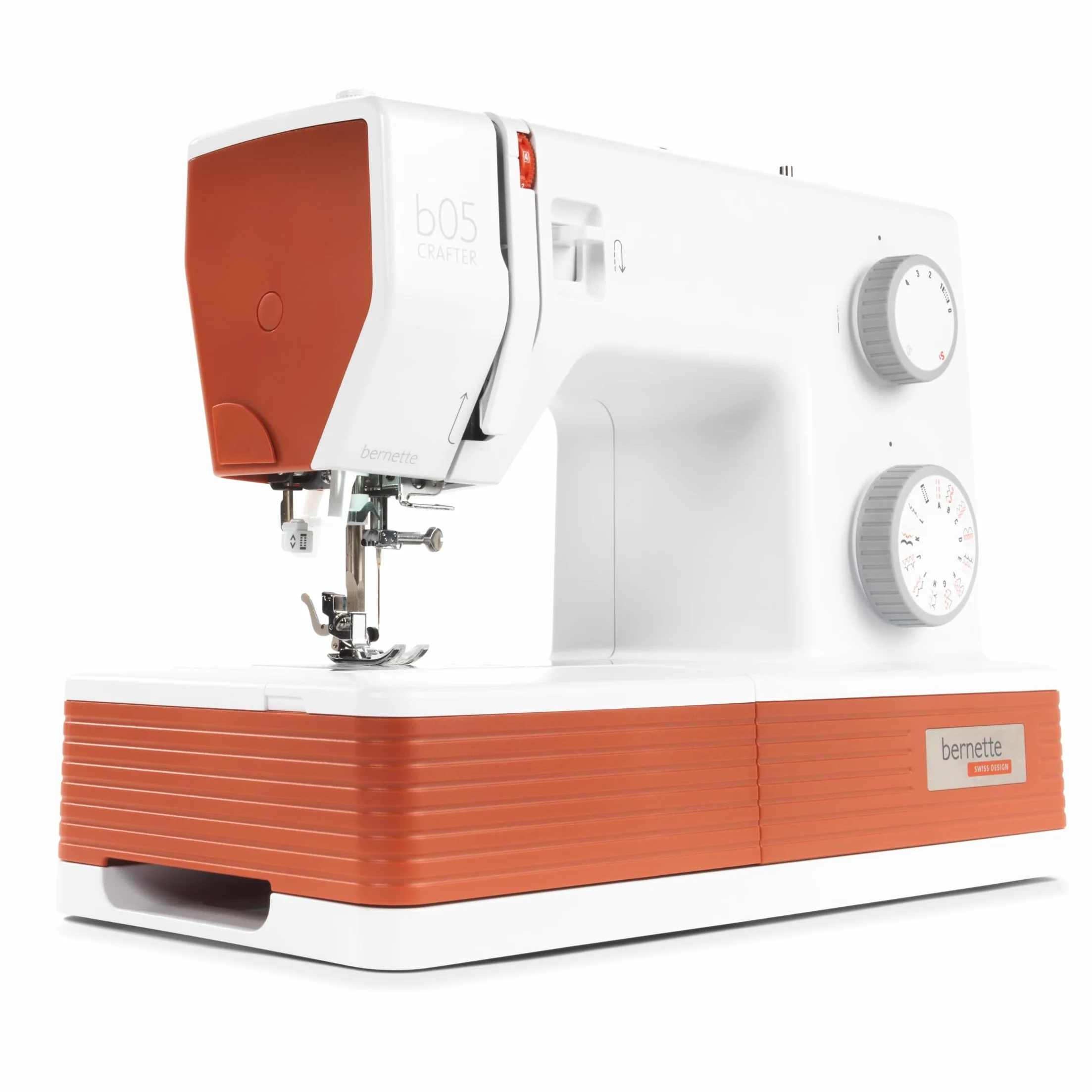 Bernette B05 Crafter Máquina de coser portátil | 30 puntos, 6 pies prensados, luz LED | Acolchado y bordado robustos | Punto ajustable | Aguja, enhebrador, uso principiante y