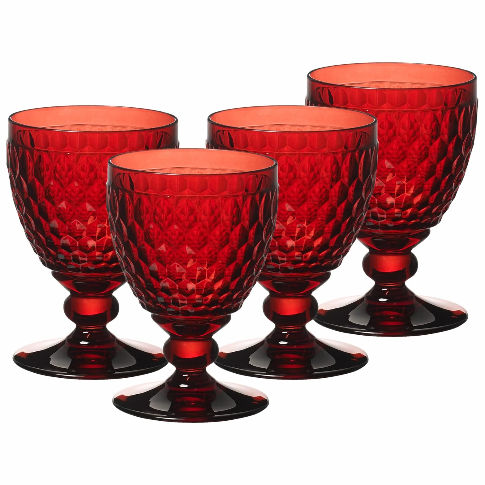 Villeroy & Boch Boston - Juego de 4 copas de vino tinto de color rojo, 310 ml, diseño facetado, para vino tinto, apto para lavavajillas, color rojo