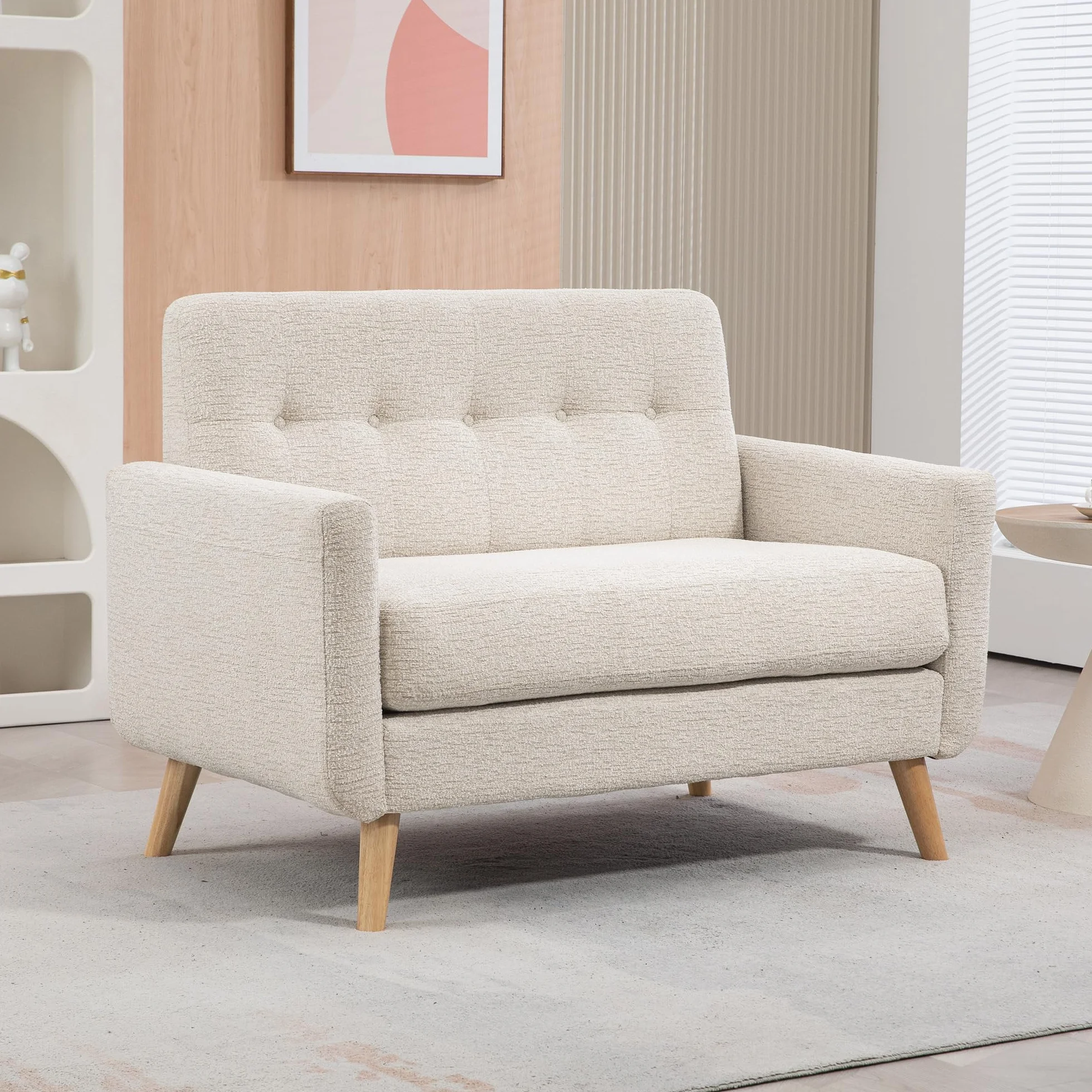 HOMCOM Sofá de 2 Plazas Tapizado en Terciopelo Sofá de Salón Moderno con Reposabrazos y Patas de Madera Carga 240 kg para Dormitorio Oficina 114x71x82 cm Beige