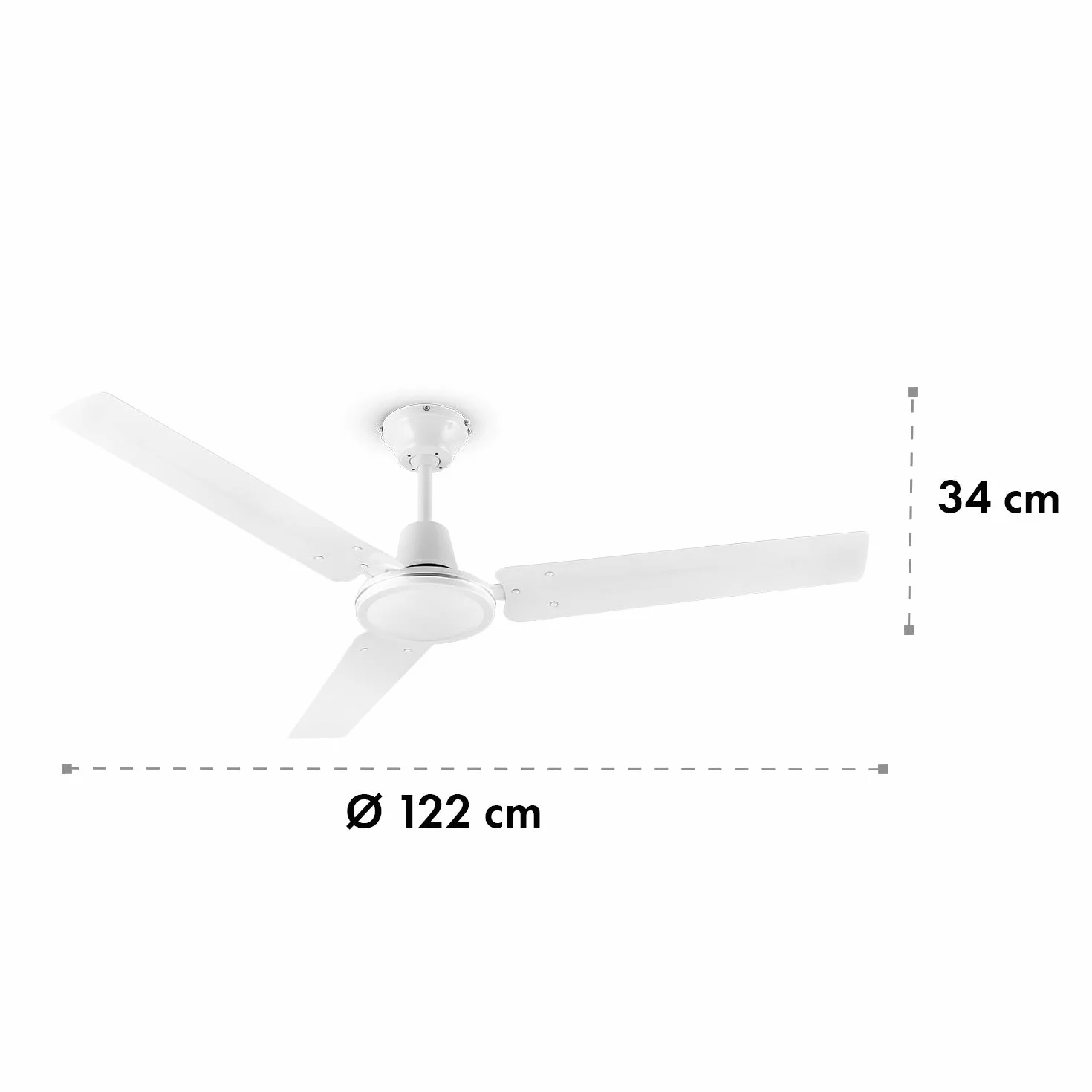 Klarstein Spin Doctor - Ventilador de techo, 3 aspas, Diámetro: 48" / 122 cm, Caudal de aire: 9963 m³/h, 56 W, 3 velocidades, Control de pared independiente, Cuerpo: acero inox., blanco