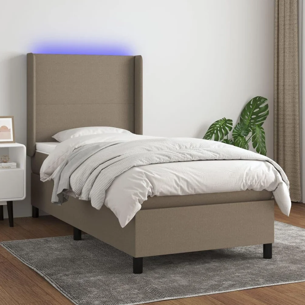 Cama con somier LED topo, 90 x 190 cm, tejido h. Cabecero de muelles ensacados para colchón de invitados y jóvenes
