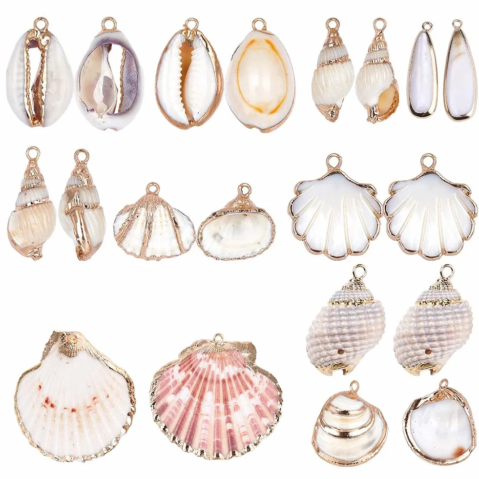 SUNNYCLUE 1 caja de 10 conchas cauris blancas naturales de 2 estilos para hacer collares, pulseras, pendientes