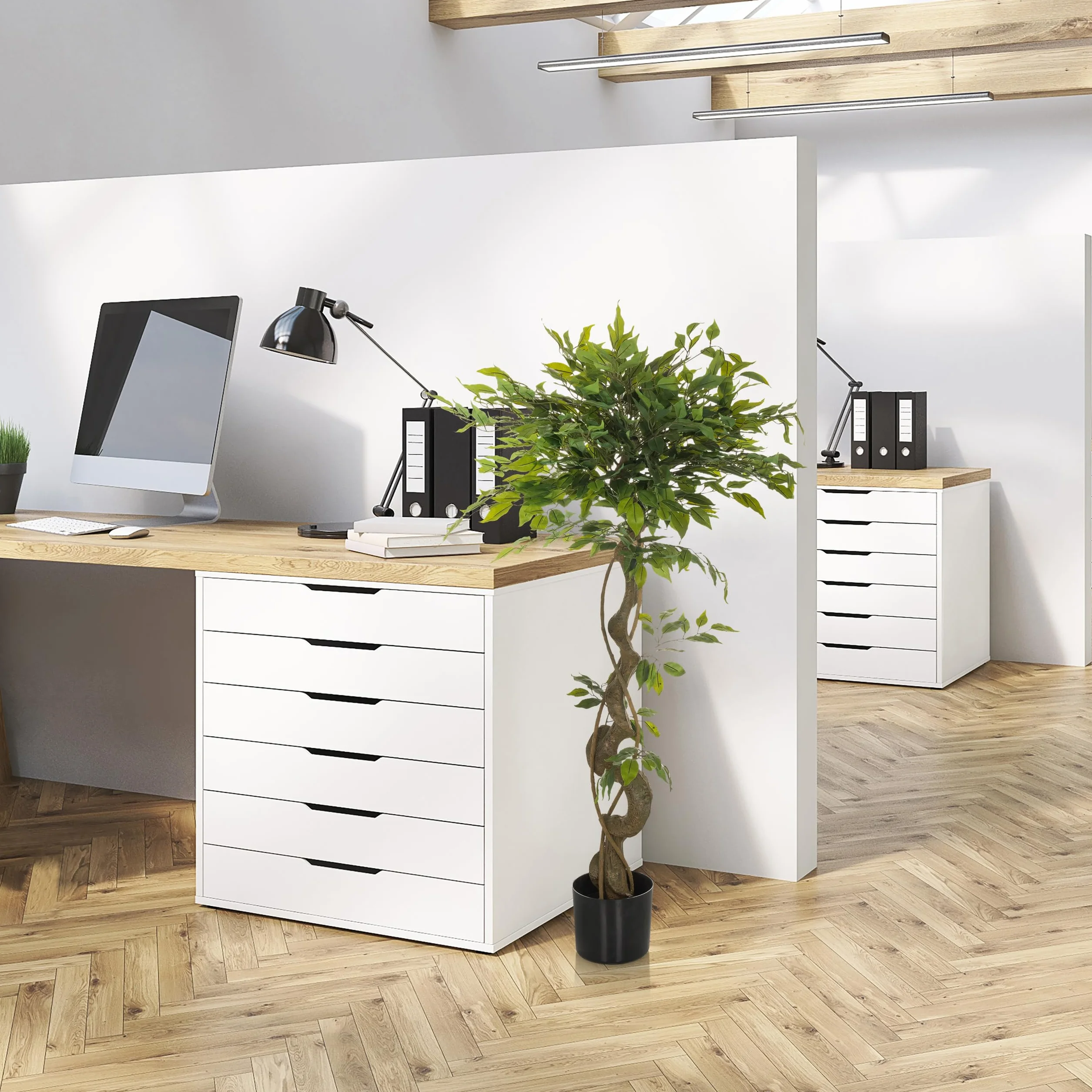 hjh OFFICE Planta Artificial FICUS I Planta Artificial Decorativa 120 cm, Abedul higuera, árbol Artificial fácil de cuidar, Verde 871057