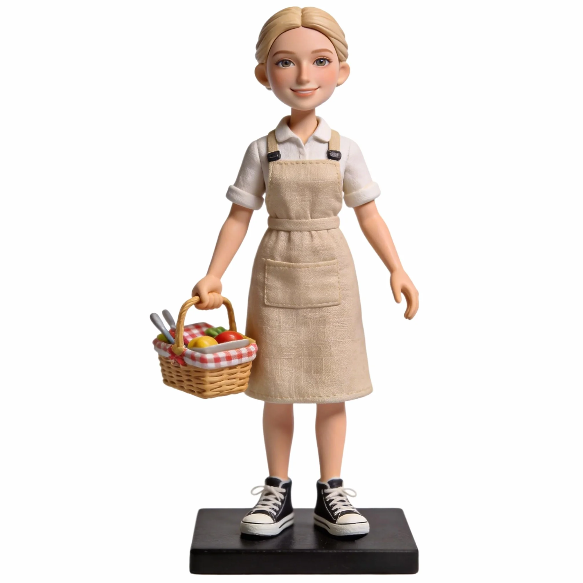Figura 3D personalizada de ama de casa, figura 3D personalizada de la foto, arcilla polimérica hecha a mano de cuerpo completo con mini cesta de picnic, regalo personalizado de jubilación de