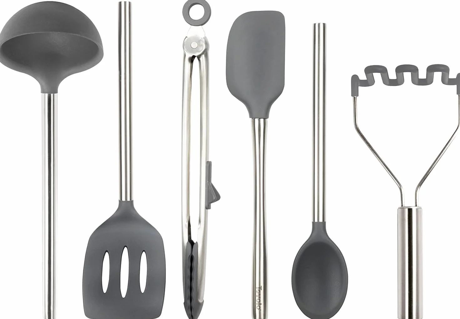 Tovolo Juego de 6 utensilios de silicona (carbón) – Utensilios de cocina y gadgets esenciales para hornear, cocinar, preparar alimentos, parrilla, hogar, apartamento y regalo/sin BPA y apto para