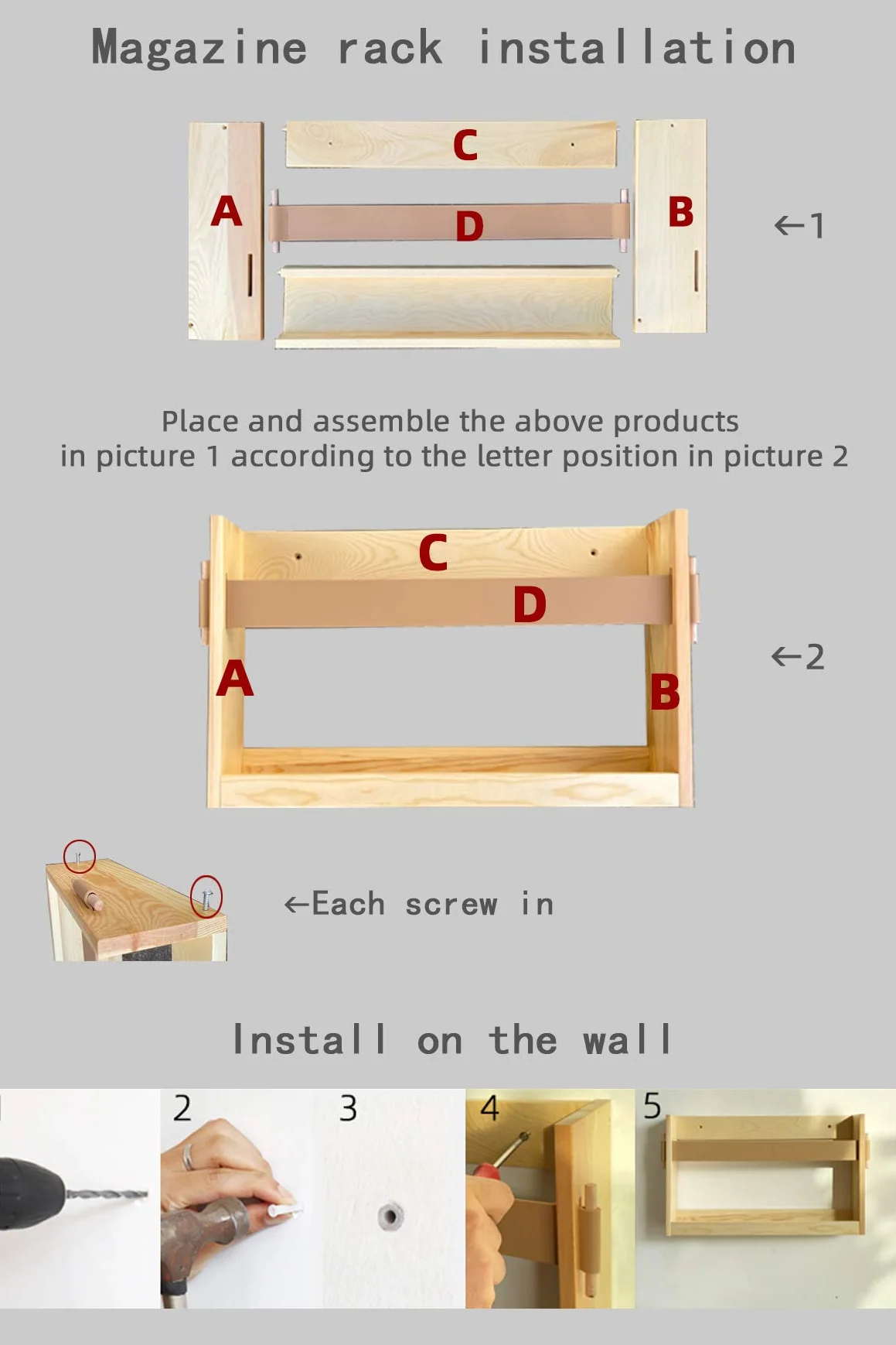 FIRADE - Revistero de pared con correa de piel sintética, revistero de madera, organizador de archivos para entrada, oficina, sala de estar, sala de espera, habitación de los niños, paquete de 2 (17.3