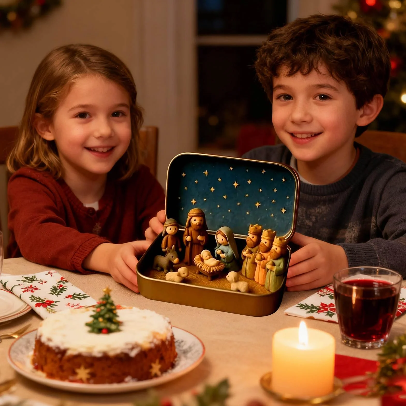 Mini Christmas Nativity Set En Caja Metálica, Belén Portátil De Bolsillo, Figuras Sagrada Familia Hecho A Mano