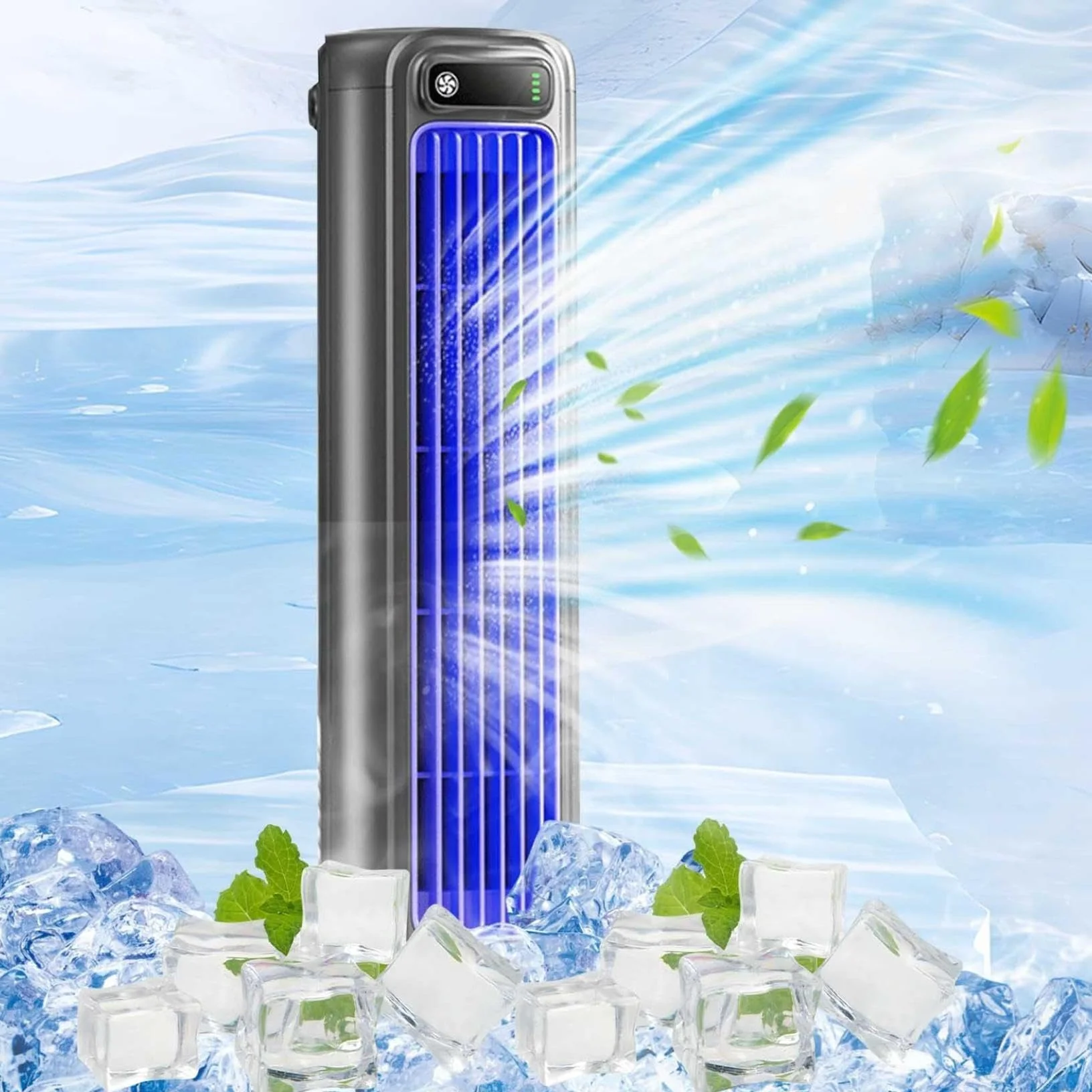 Enfriador de aire portátil, 3 ajustes de velocidad, flujo de aire circulante, funcionamiento silencioso, ahorro de energía, pantalla LCD, recargable por USB, montaje en pared sin perforación, para