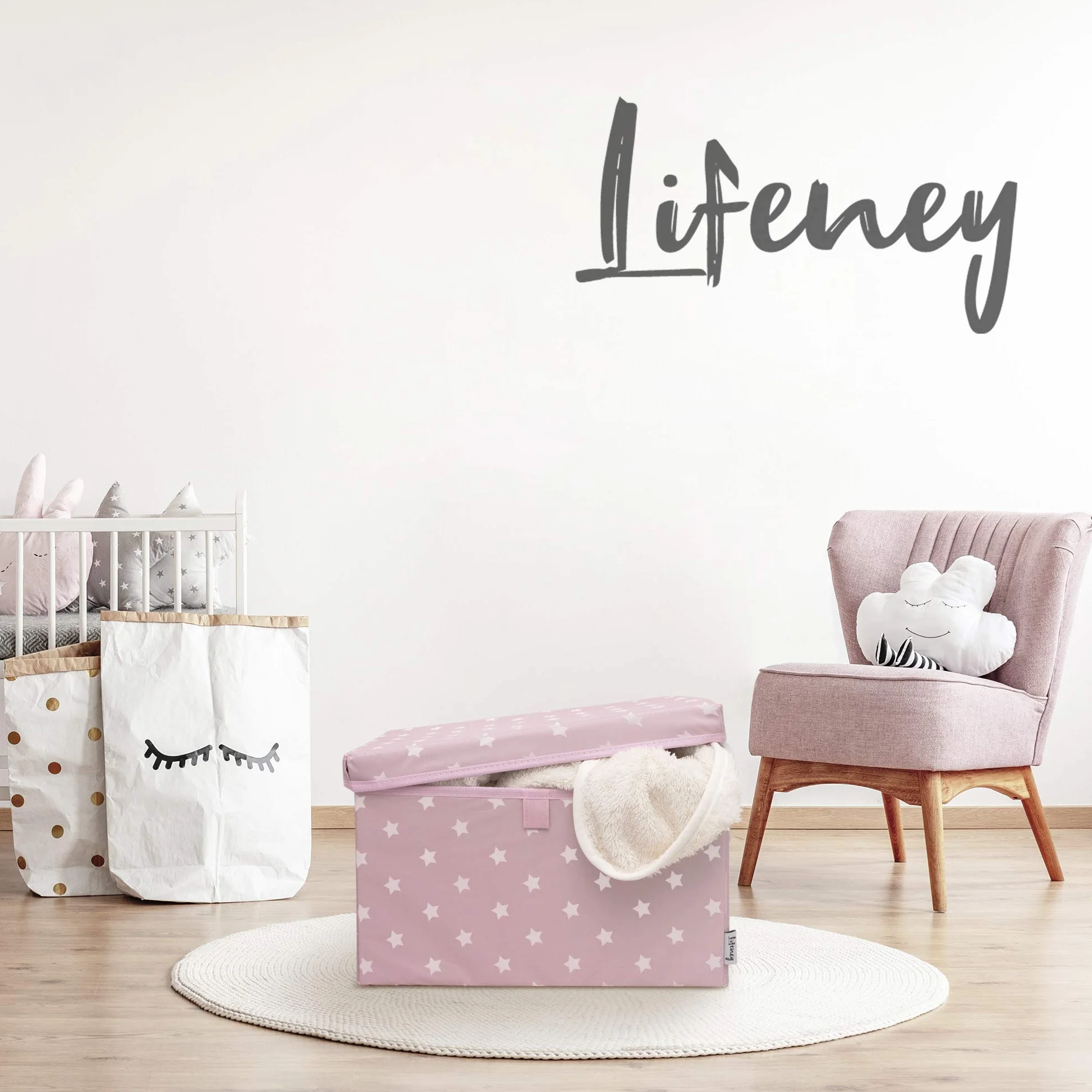 Set de 2 Cajas de Almacenaje para Niños (37x25x21cm) I Cesta de almacenaje para la habitación y el salón de los niños I Caja de almacenaje para niños (Pink Star)