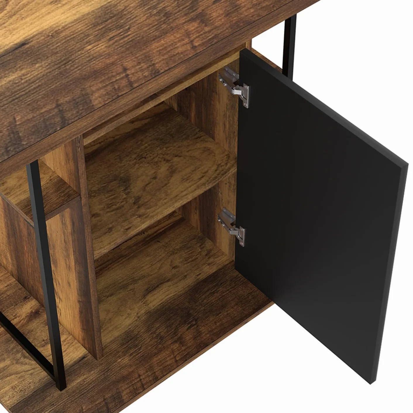 IDMarket – Ilot Central UGO 110 cm madera negra y efecto madera oscura Hawkins con almacenamiento, diseño industrial