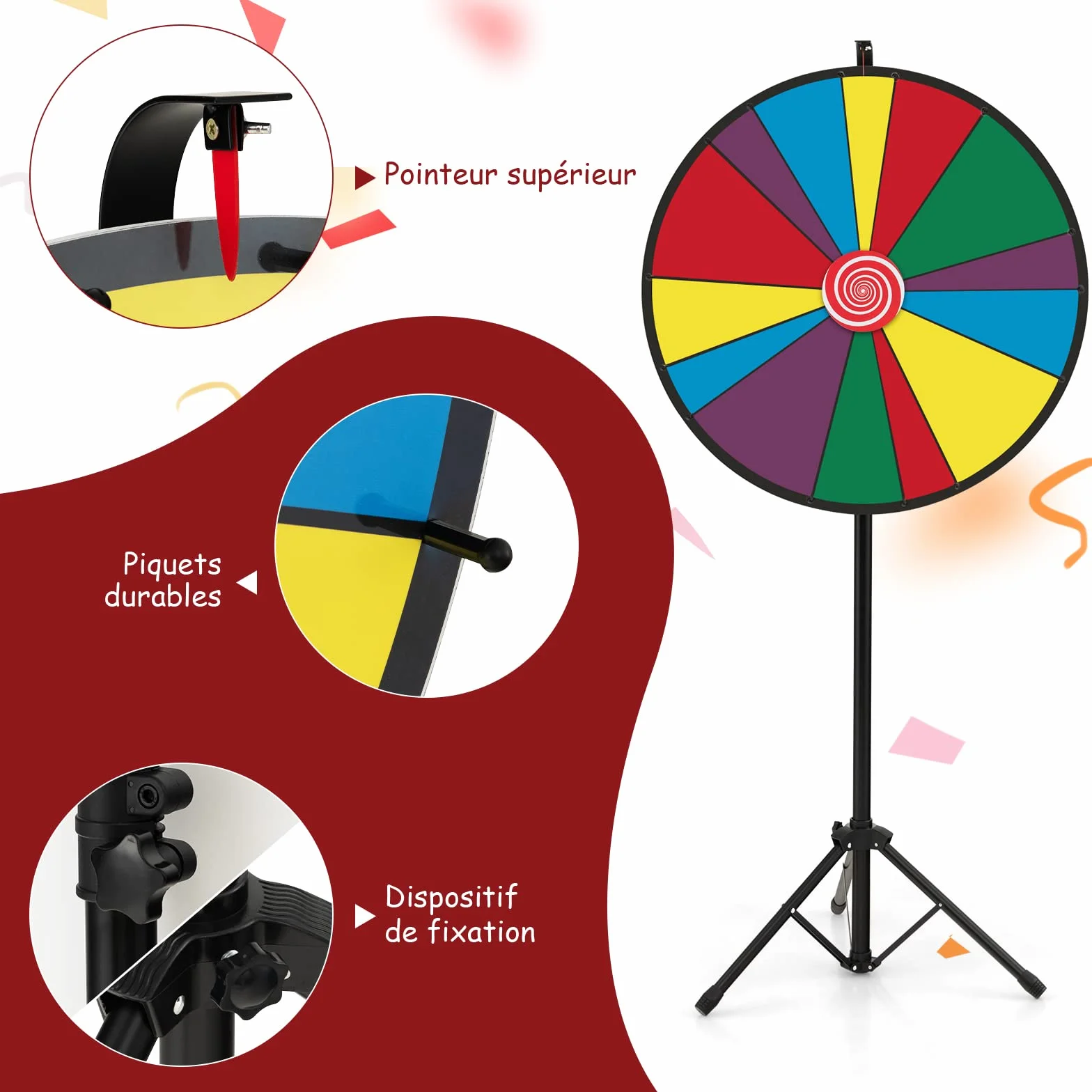 GOPLUS - Rueda de la fortuna Φ 76 cm,rueda de precio de altura ajustable con trípode y 14 ranuras personalizable,rueda de juego reutilizable con bolígrafo borrable goma para fiestas,cumpleaños